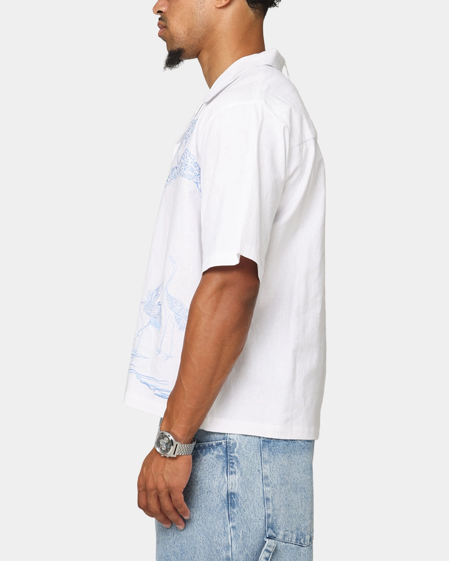 Carre Crane Button Up Shirt White/Light Blue Gym Companion Summer Vibes