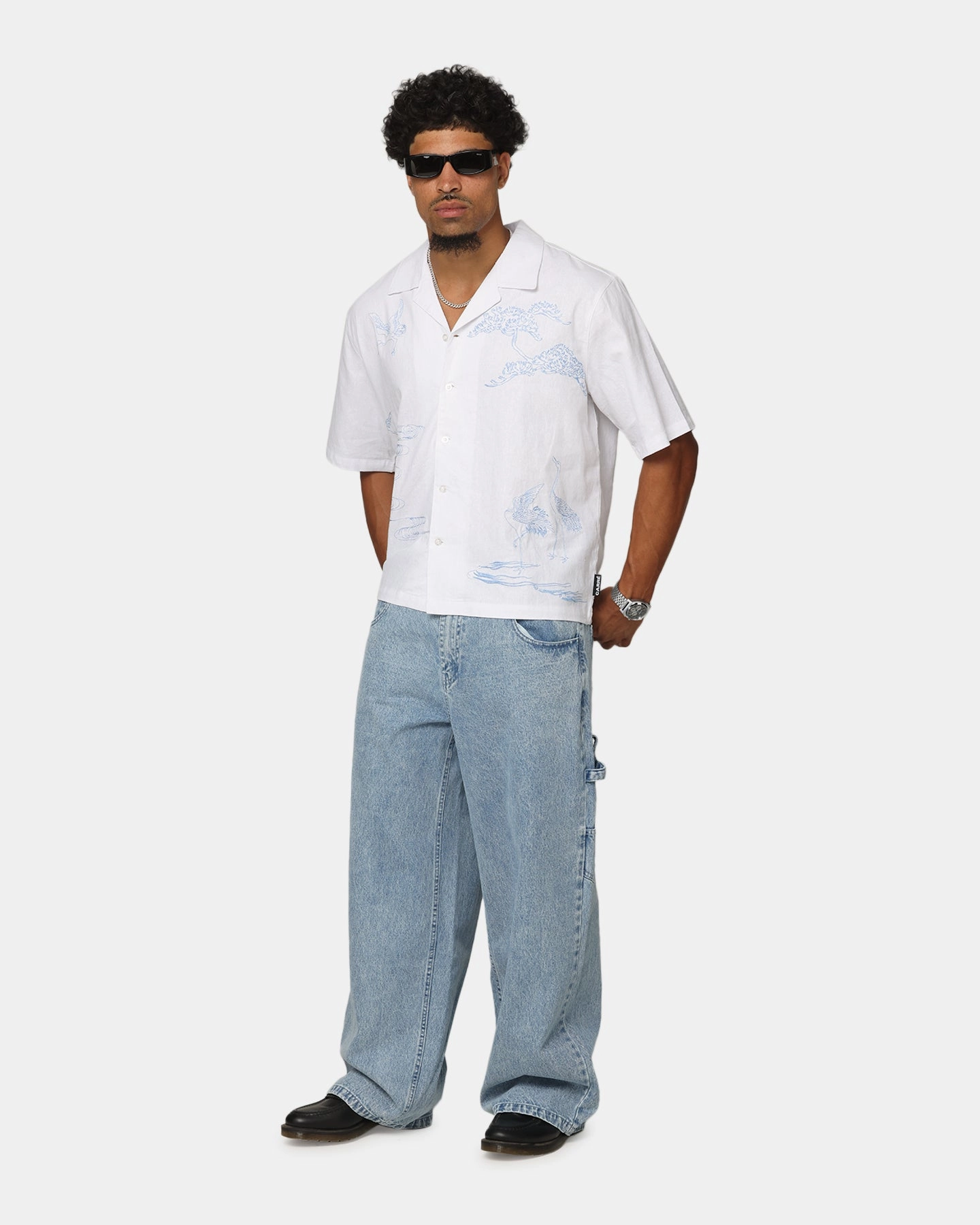 Carre Crane Button Up Shirt White/Light Blue Urban Edge