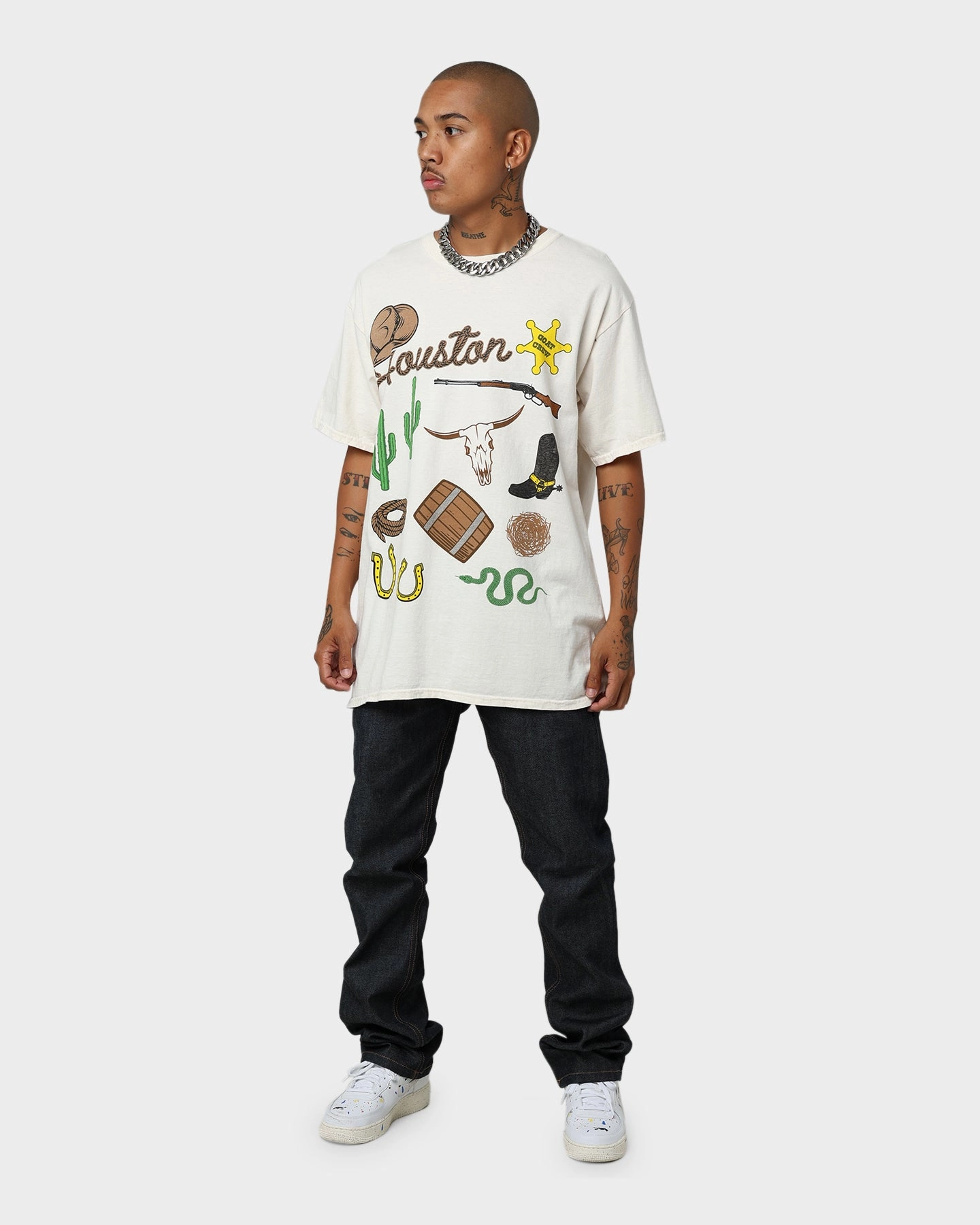 Goat Crew All Over Houston Vintage T-Shirt Off White Trendy Vibes