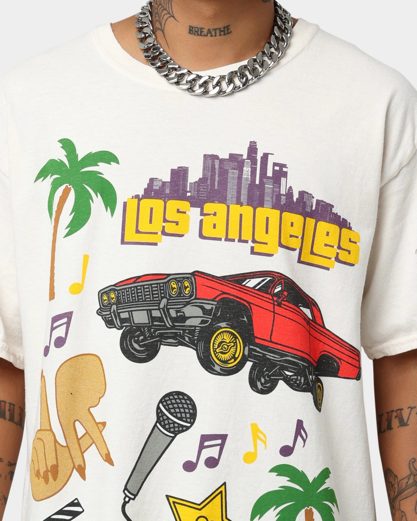 Compact Stitch Pattern Versatile Comfort Style Goat Crew All Over Los Angeles Vintage T-Shirt Off White