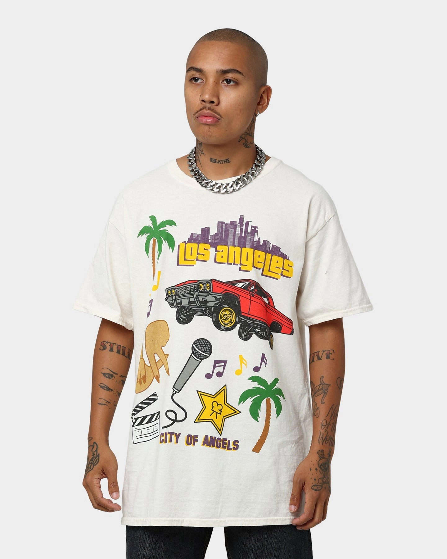 Taped Neckline Goat Crew All Over Los Angeles Vintage T-Shirt Off White