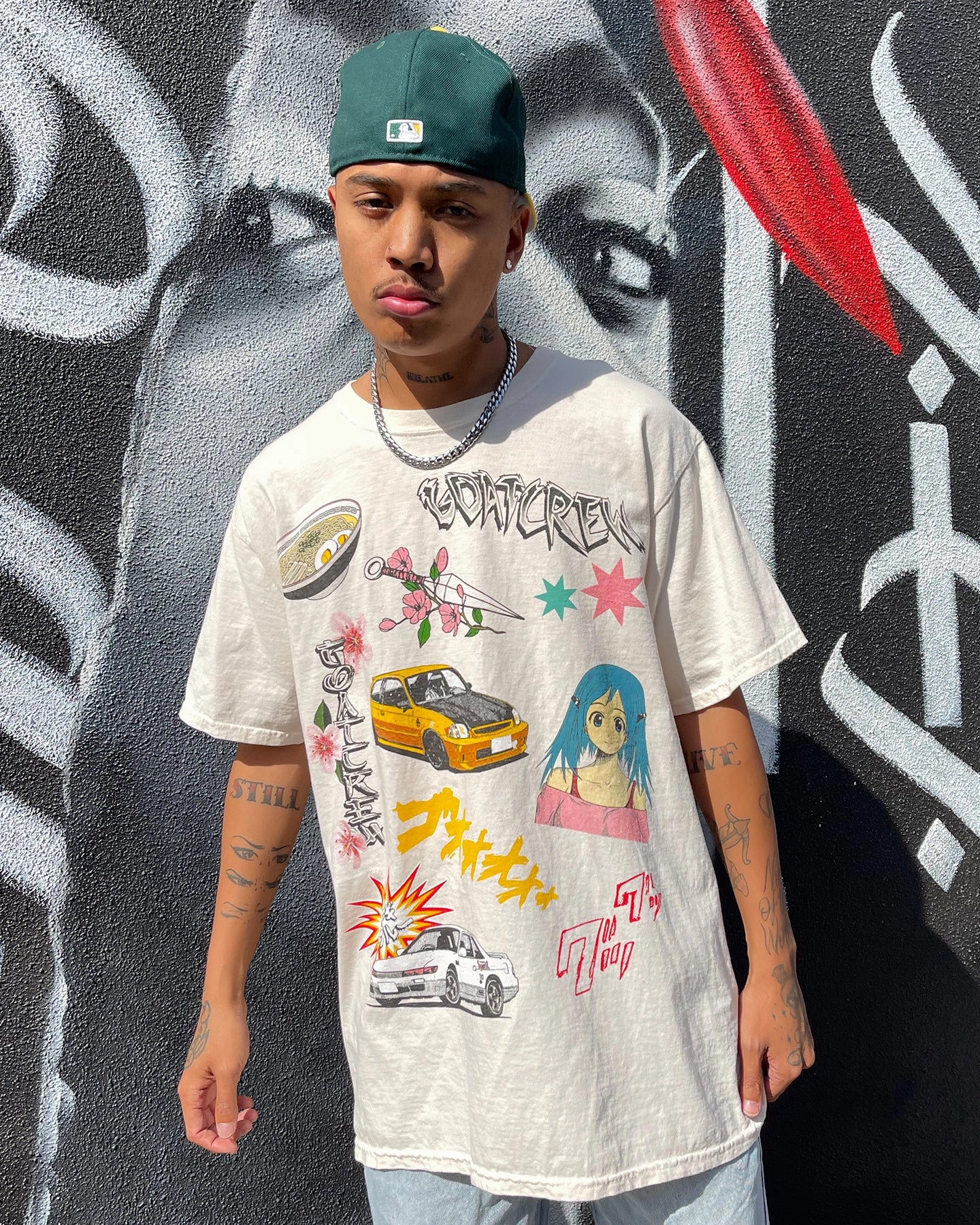 Light Comfort Goat Crew All Over Manga Vintage T-Shirt Off White