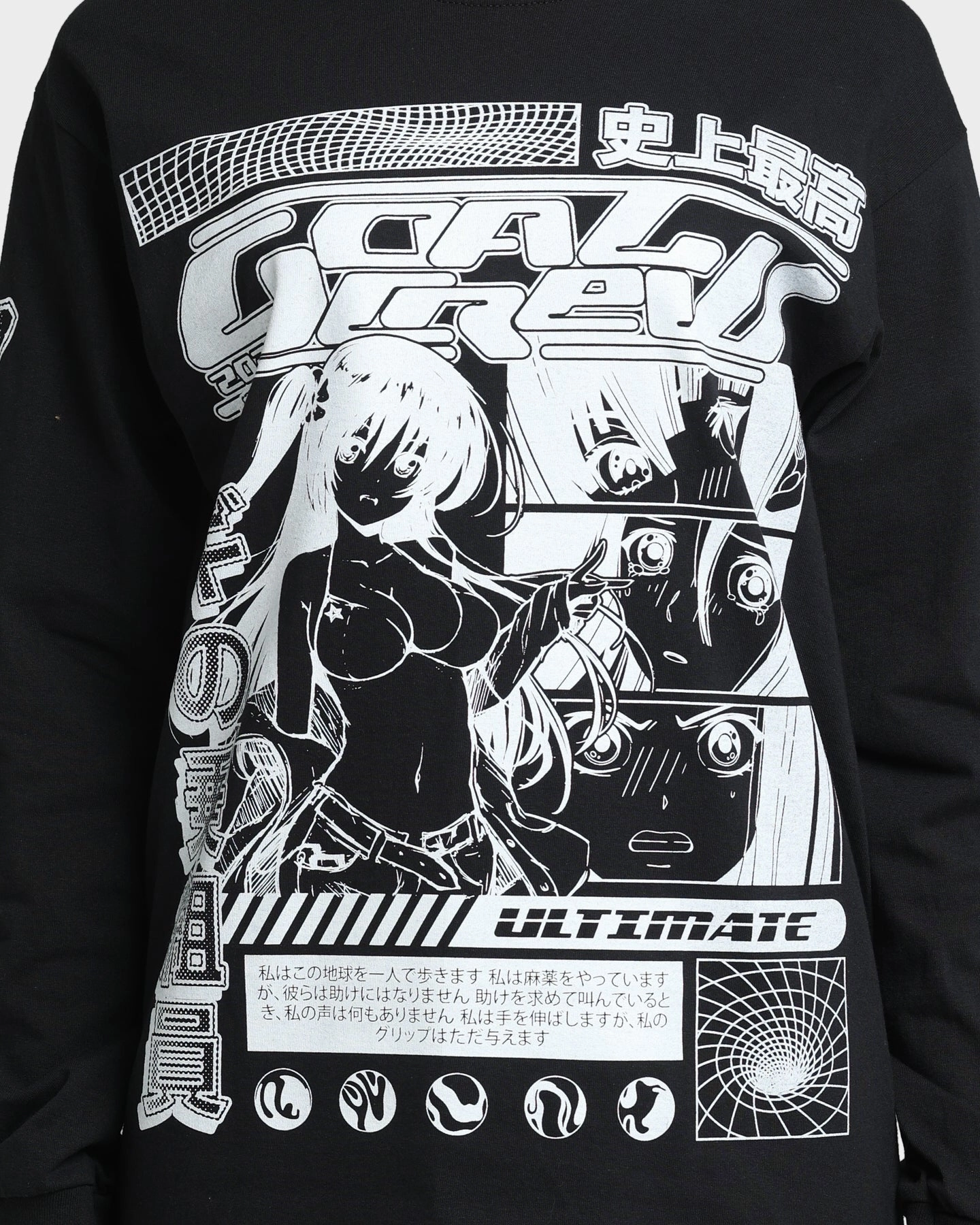 Goat Crew Anime Long Sleeve T-Shirt Black Anti Perspiration Lining Active Look
