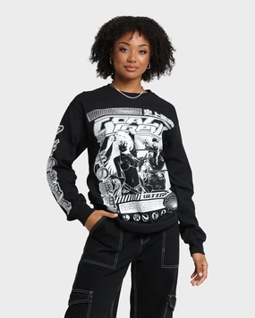 Versatile Option EcoFriendly Dye Goat Crew Anime Long Sleeve T-Shirt Black