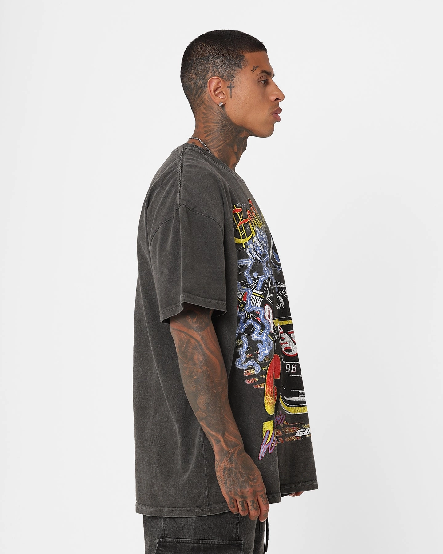 SoftenedNeckline Goat Crew Black Magic #96 Heavyweight Vintage T-Shirt Black Wash