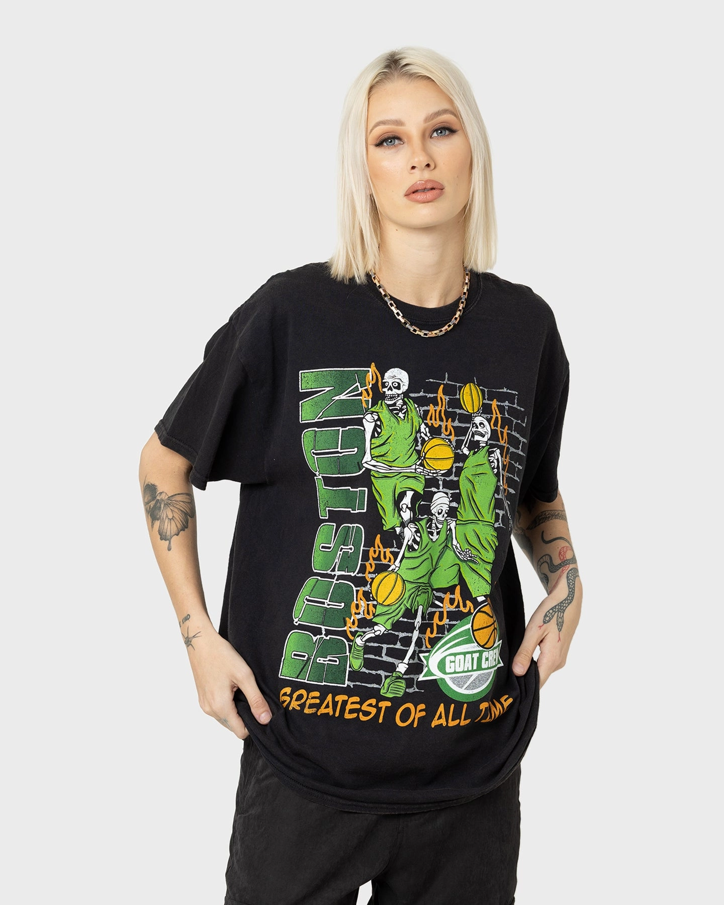 Goat Crew Boston Finals Vintage T-Shirt Washed Black Comfortable Weave Moisture Control Fabric