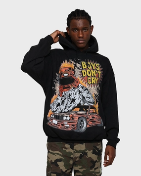 Goat Crew Boys Don't Cry Vintage Hoodie Black Wash Weatherproof Seams Wardrobe