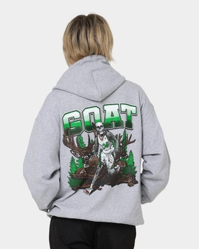 AdjustableHood Sporty Design Goat Crew Buck Hunter Hoodie Grey