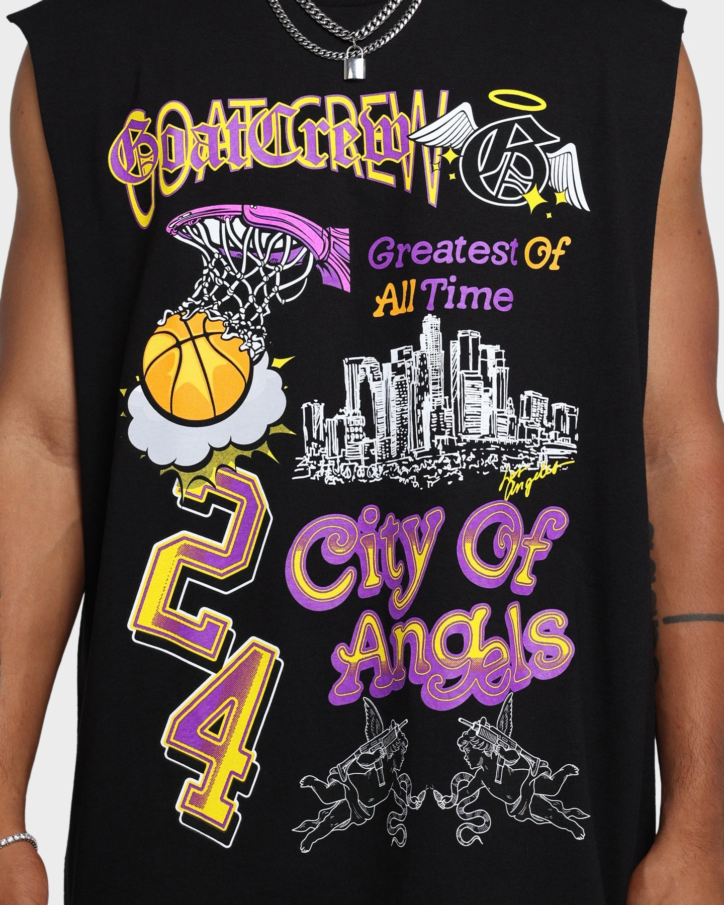 Easy Wear Style Anti Static Treatment Goat Crew City Of Angels Muscle T-Shirt Black