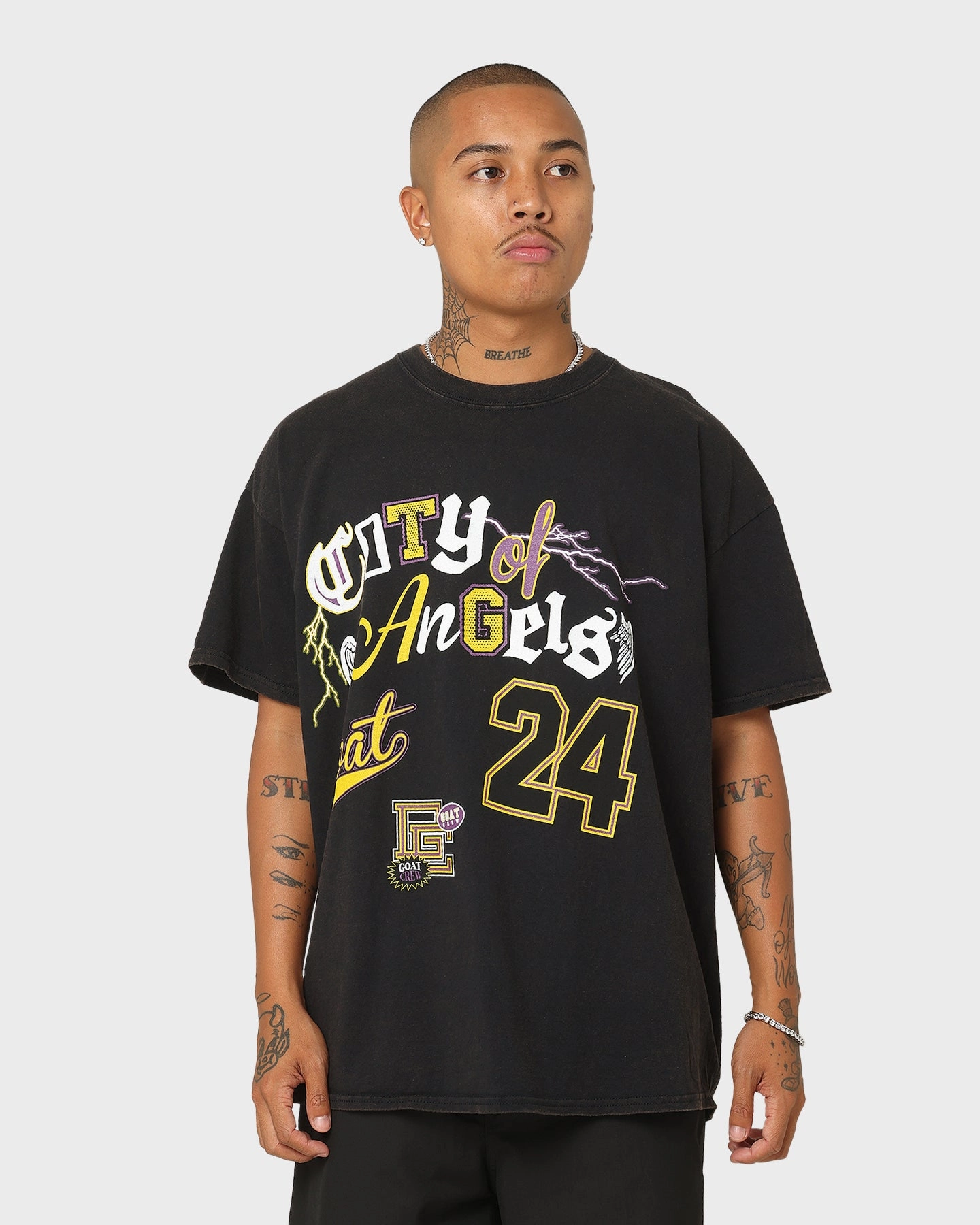 Yarn Dyed Fabric Goat Crew City Of Angels Vintage T-Shirt Black Wash