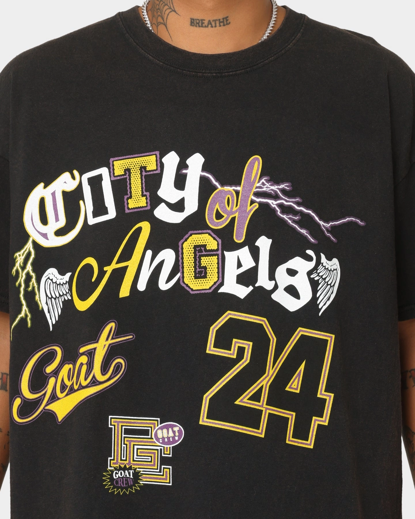 Ultra Soft Finish Airflow Ventilation Design Goat Crew City Of Angels Vintage T-Shirt Black Wash