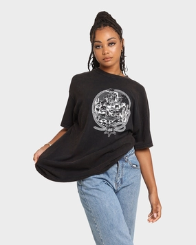 Seam Free Back Functional Wear Goat Crew Cowboy Drawing Vintage T-Shirt Black Wash