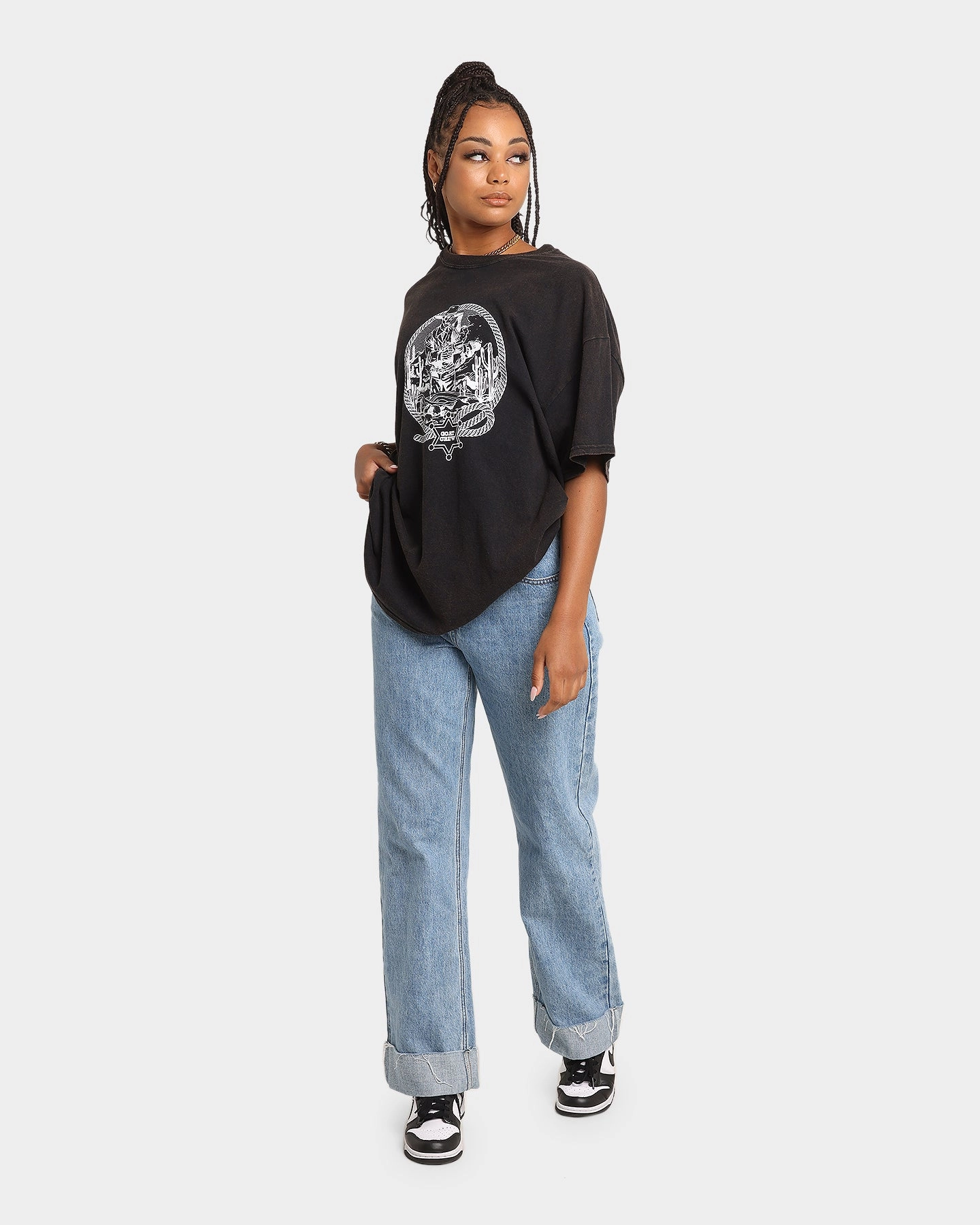 casual outing Casual Comfort Top Goat Crew Cowboy Drawing Vintage T-Shirt Black Wash