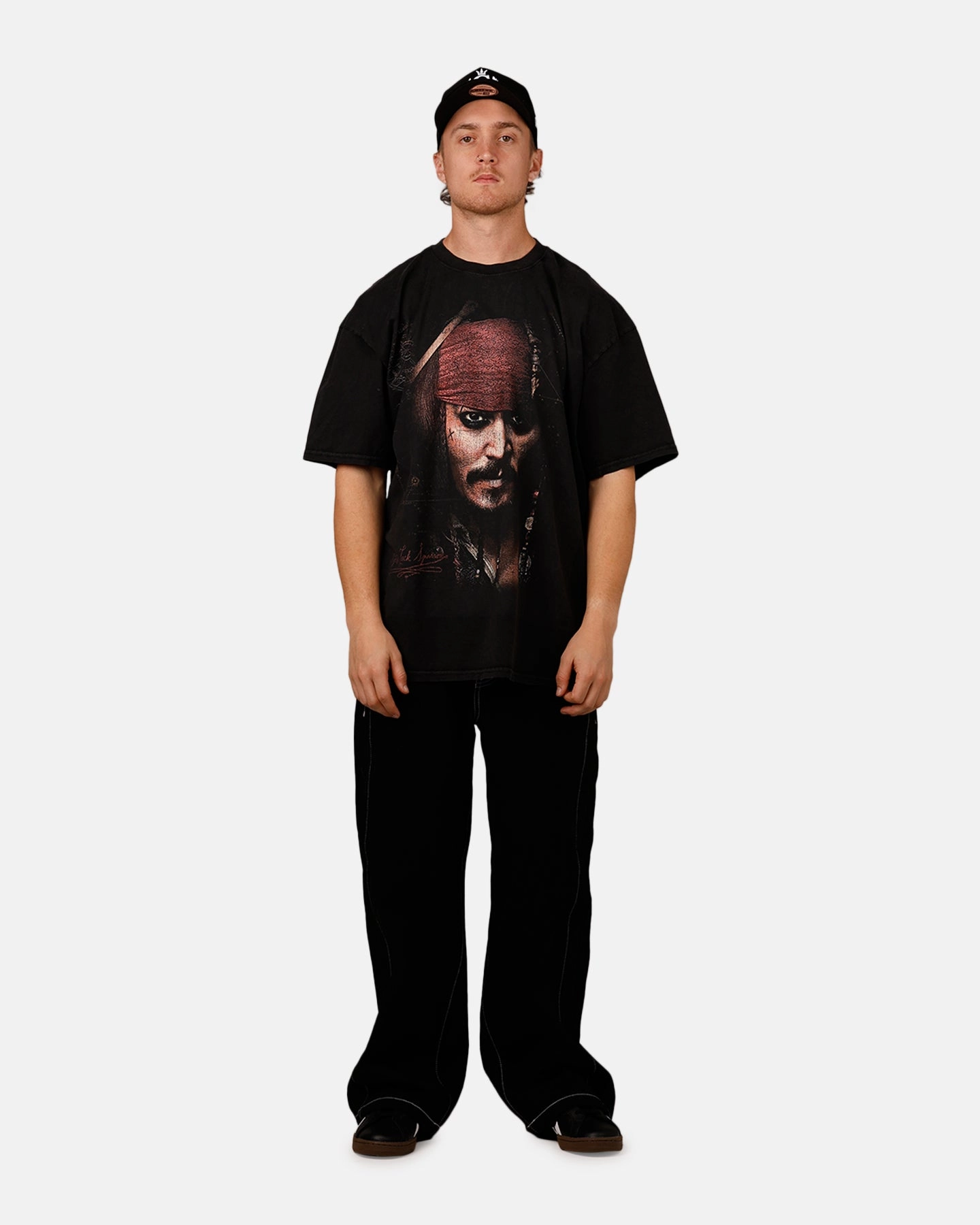 Versatile Wearable Goat Crew Disney Pirates Of The Caribbean Jack Sparrow Heavy T-Shirt Vintage Black