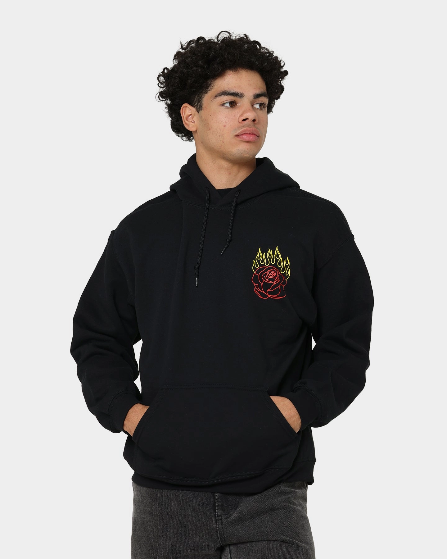 Goat Crew Fire Rose Hoodie Black Flexible Hood Loungewear