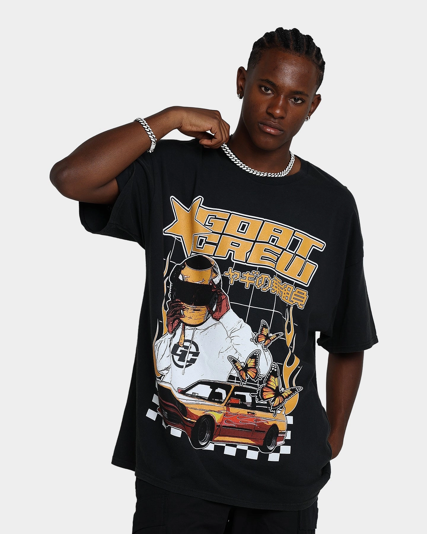 Goat Crew Flaming Racer Vintage T-Shirt Black Wash Lightweight Comfort Wear