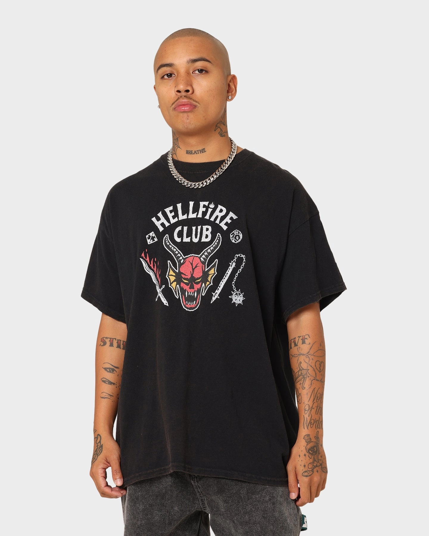 Goat Crew Goat Crew X Stranger Things Hellfire Club Vintage T-Shirt Washed Black Breathable Fit Eco Friendly Material