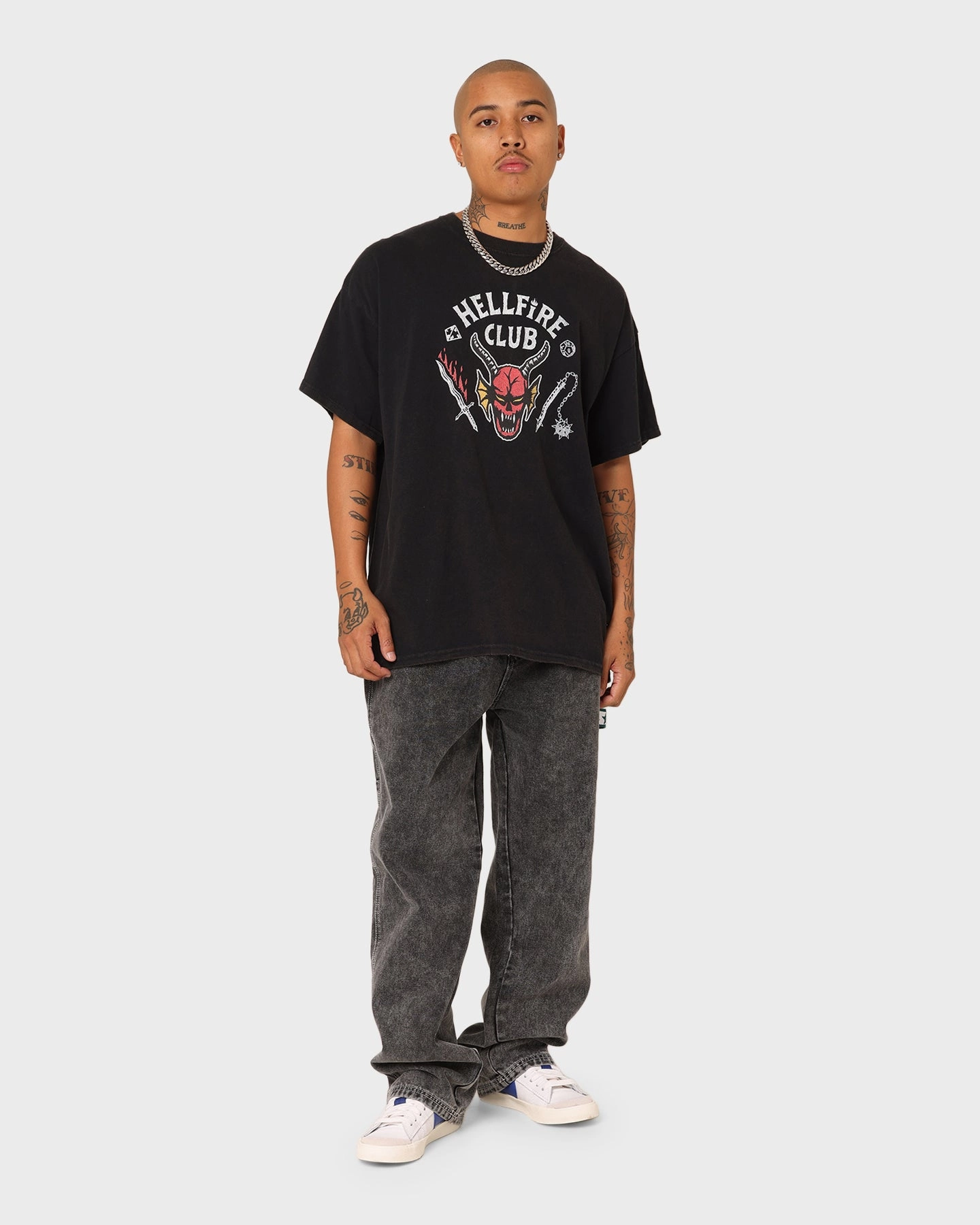 Goat Crew Goat Crew X Stranger Things Hellfire Club Vintage T-Shirt Washed Black Casual Fashion