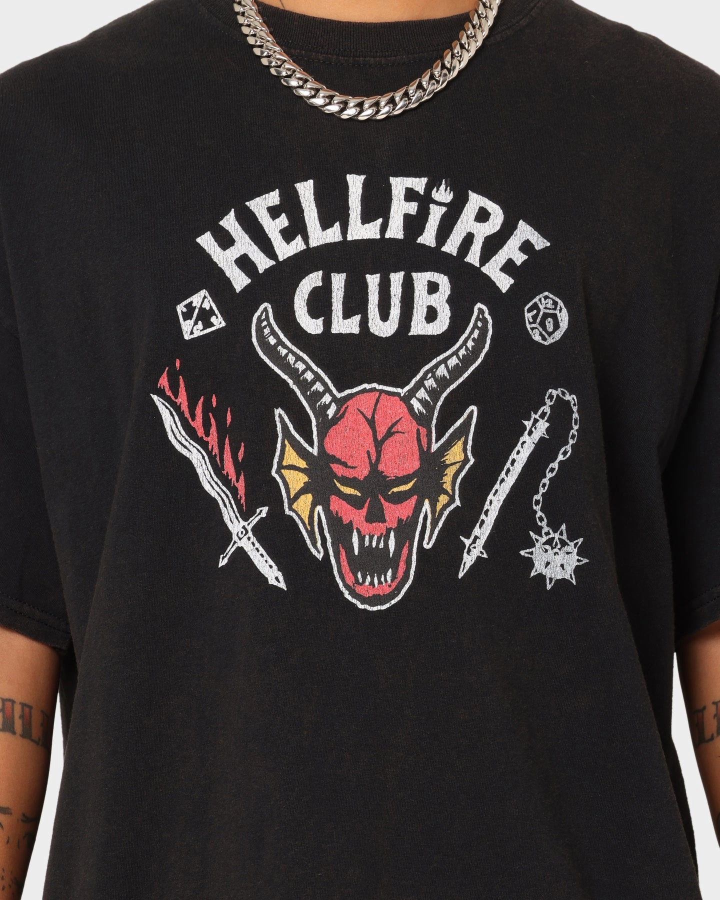 Wicking Interlock Knit Goat Crew Goat Crew X Stranger Things Hellfire Club Vintage T-Shirt Washed Black