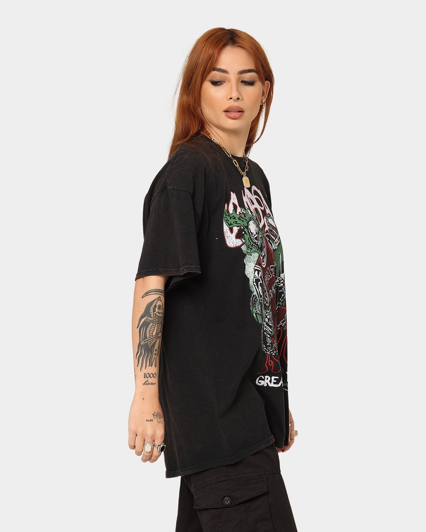 City Fashion Goat Crew Goat Skull Vintage T-Shirt Black Wash
