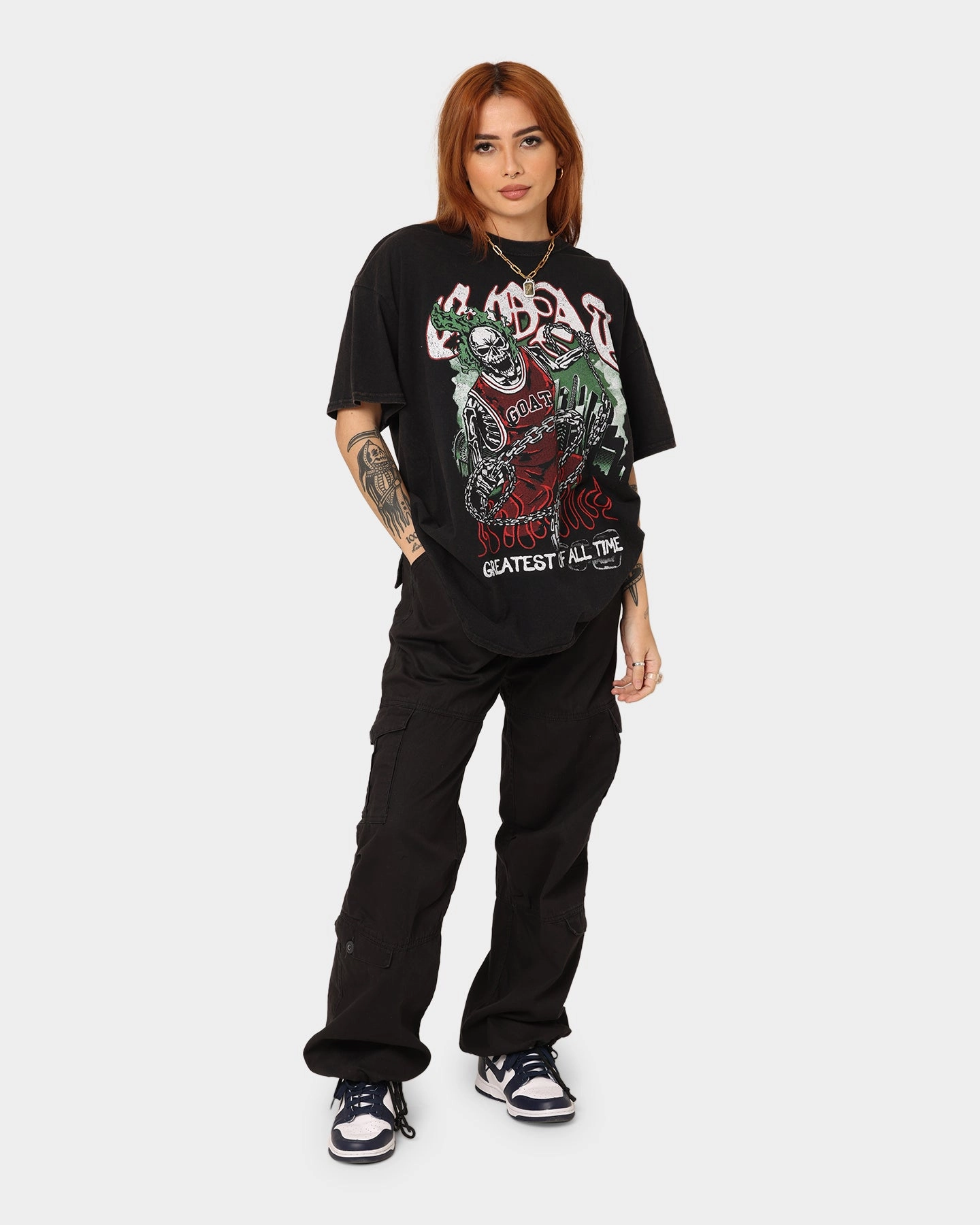 High Density Fabric Basic Wardrobe Piece Goat Crew Goat Skull Vintage T-Shirt Black Wash