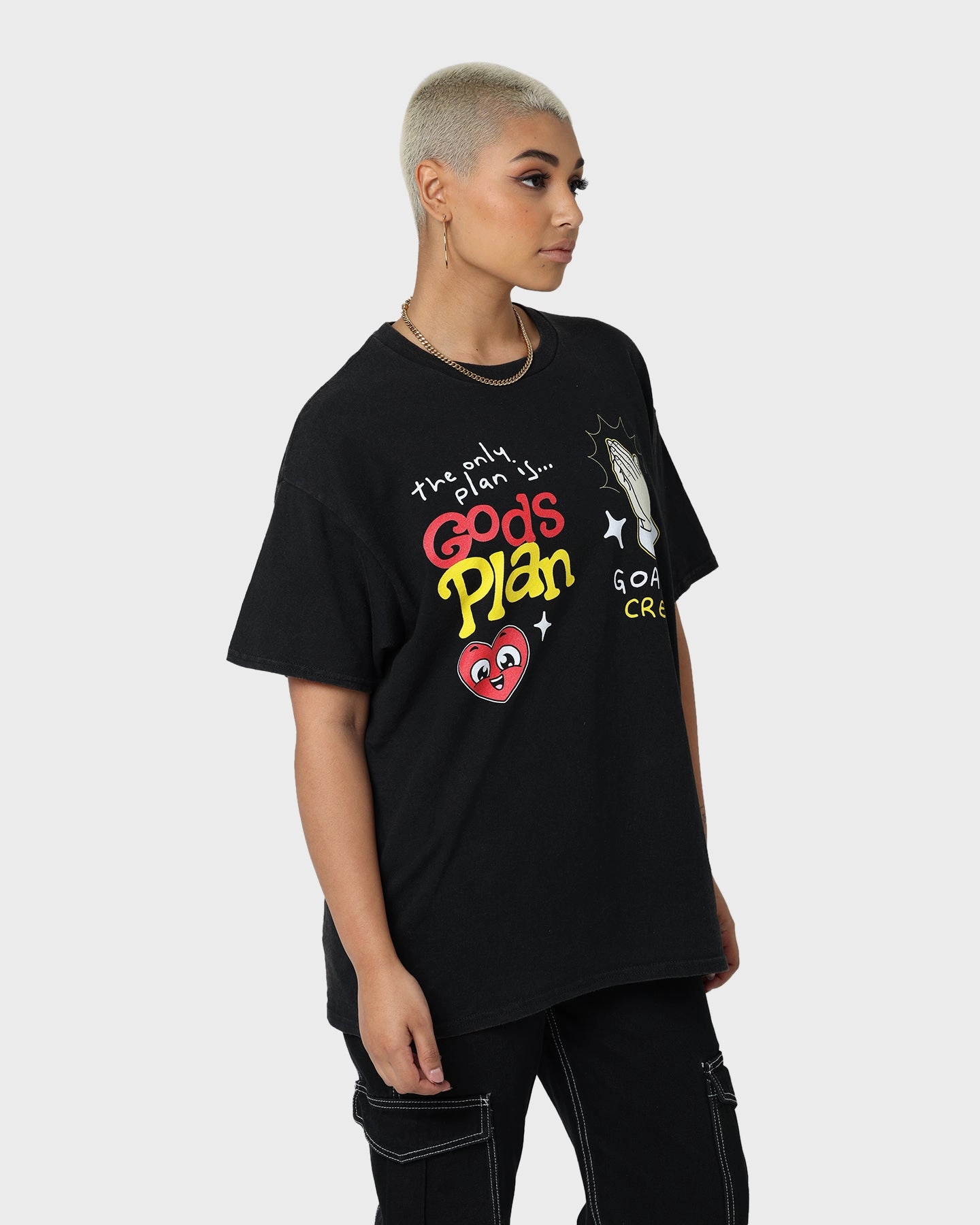 Cool Fit loose fitting Goat Crew Godsplan T-Shirt Washed Black
