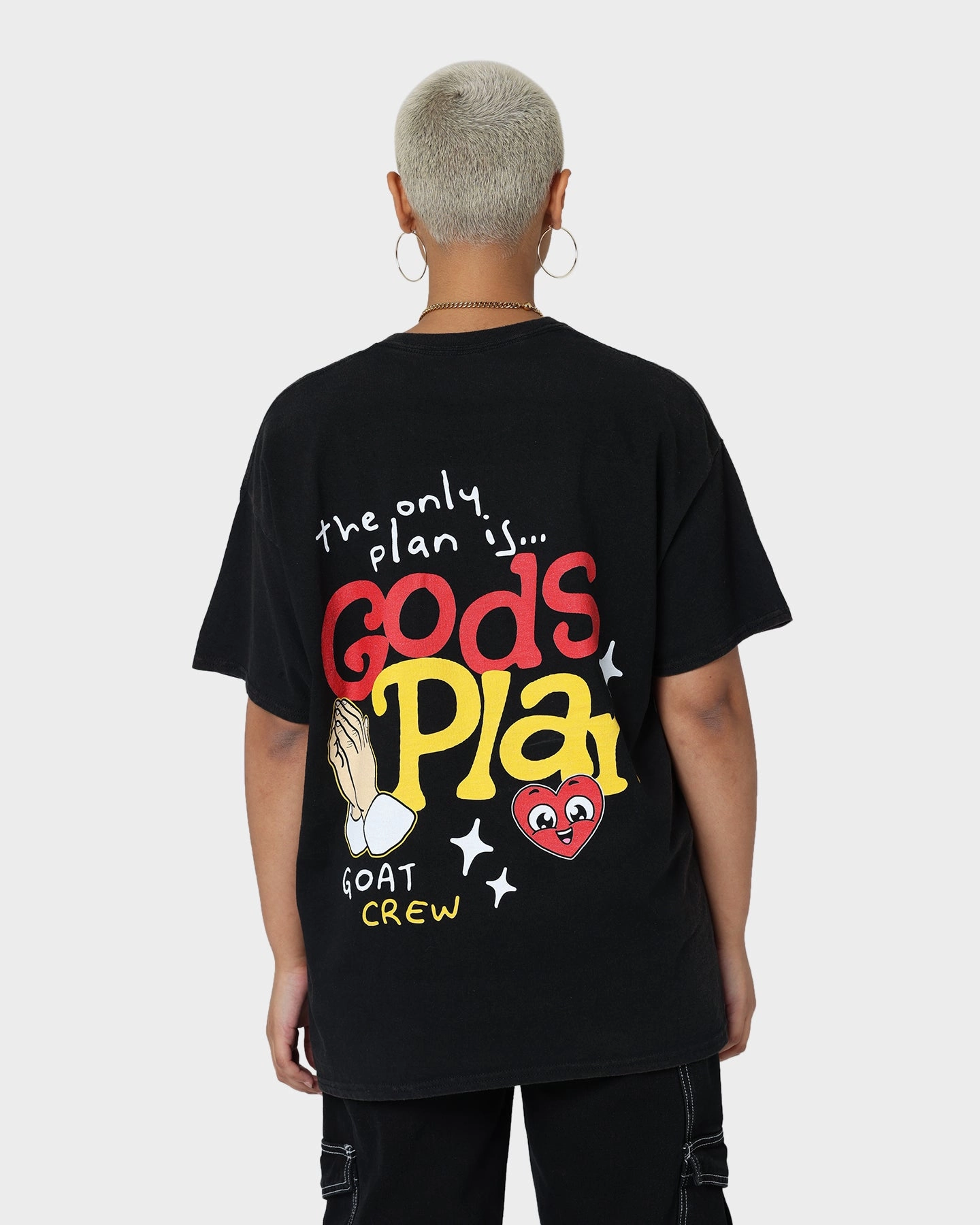 Goat Crew Godsplan T-Shirt Washed Black Raw Hem Finish Heavyweight Weave