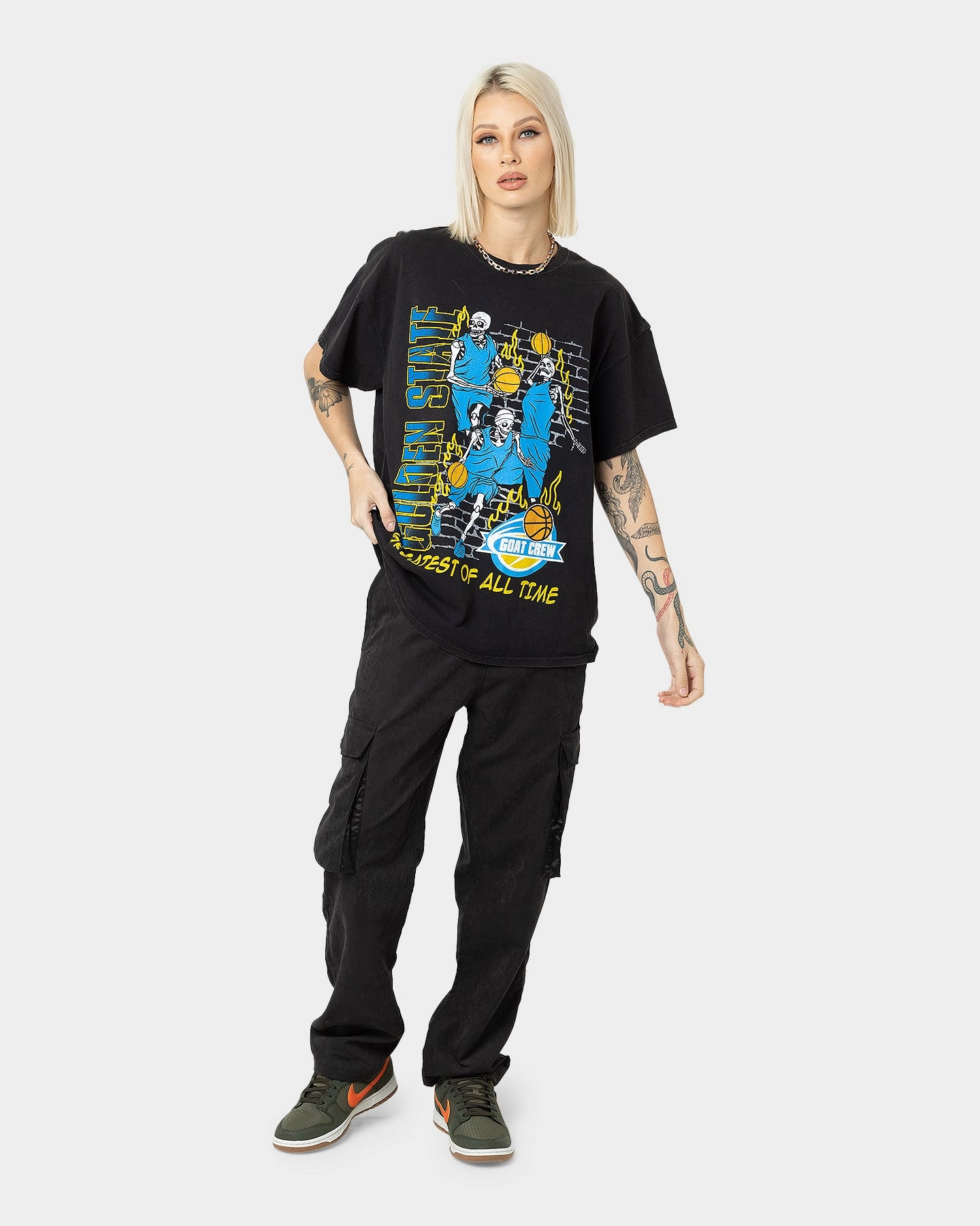 Goat Crew Golden Finals Vintage T-Shirt Washed Black Sublimation Printed Collar