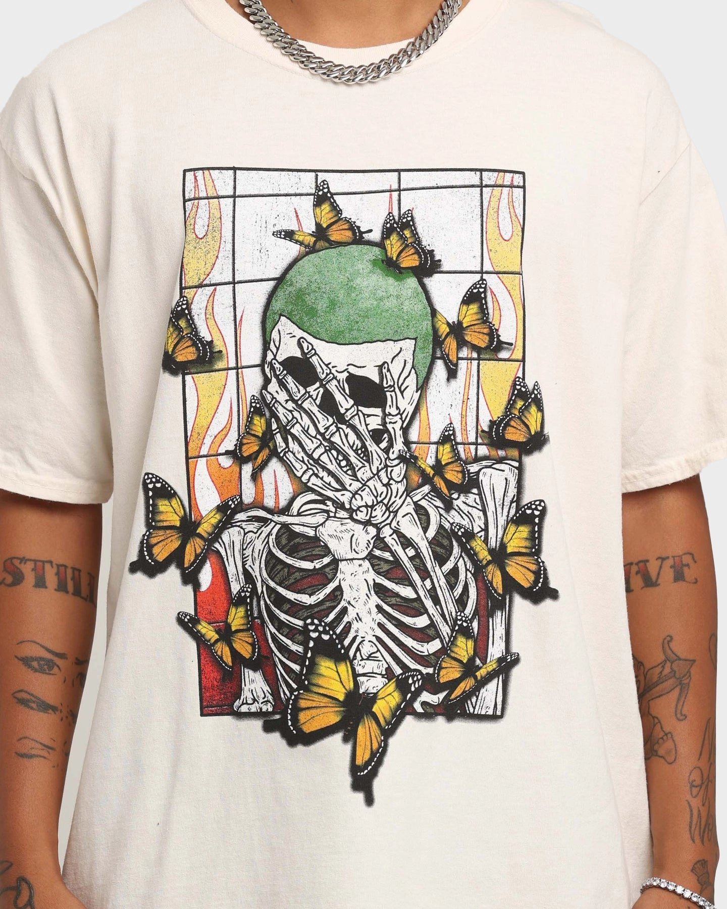 Goat Crew Green Skeleton Vintage T-Shirt Off White Garment Dyed