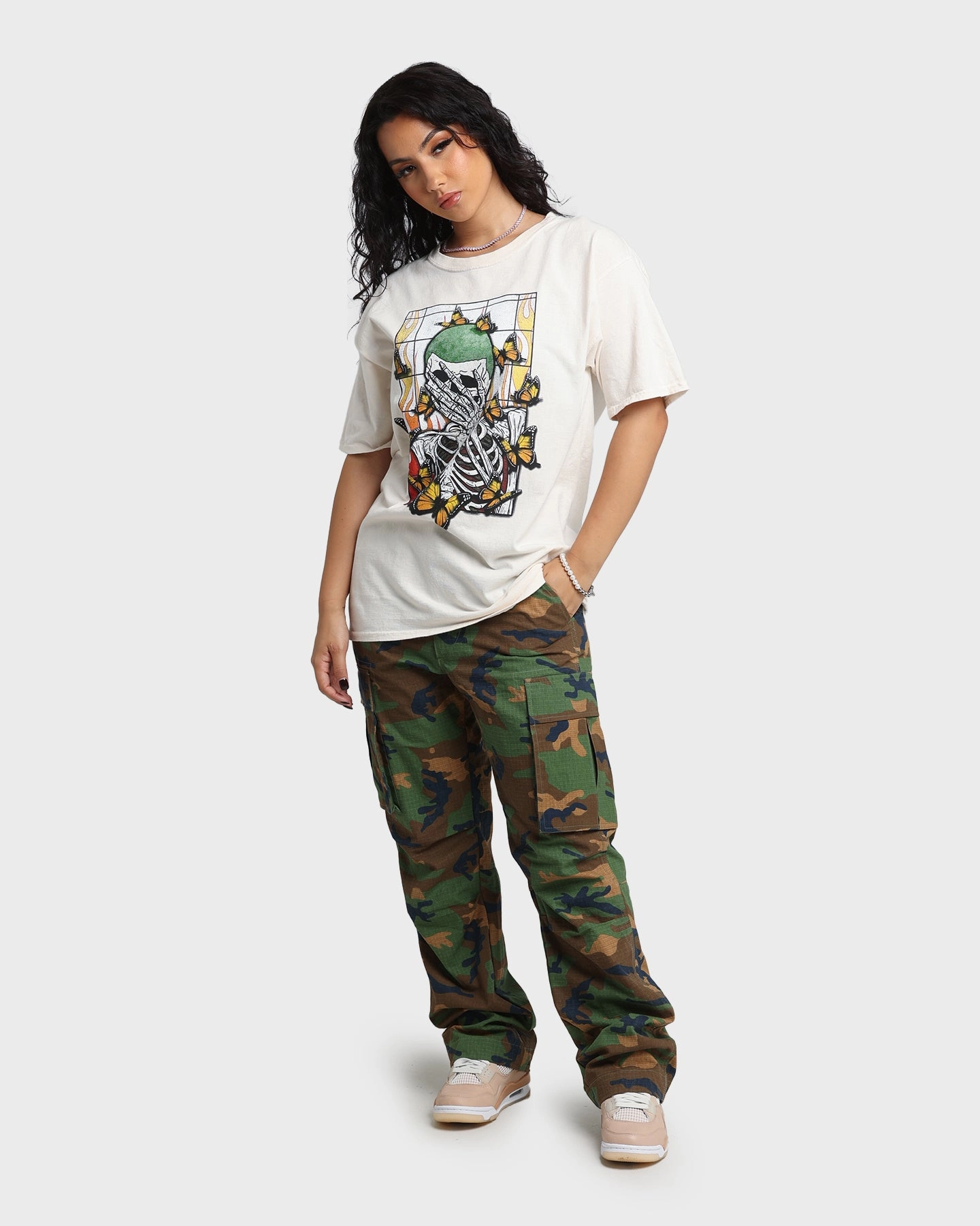 Goat Crew Green Skeleton Vintage T-Shirt Off White DoubleLayeredCollar