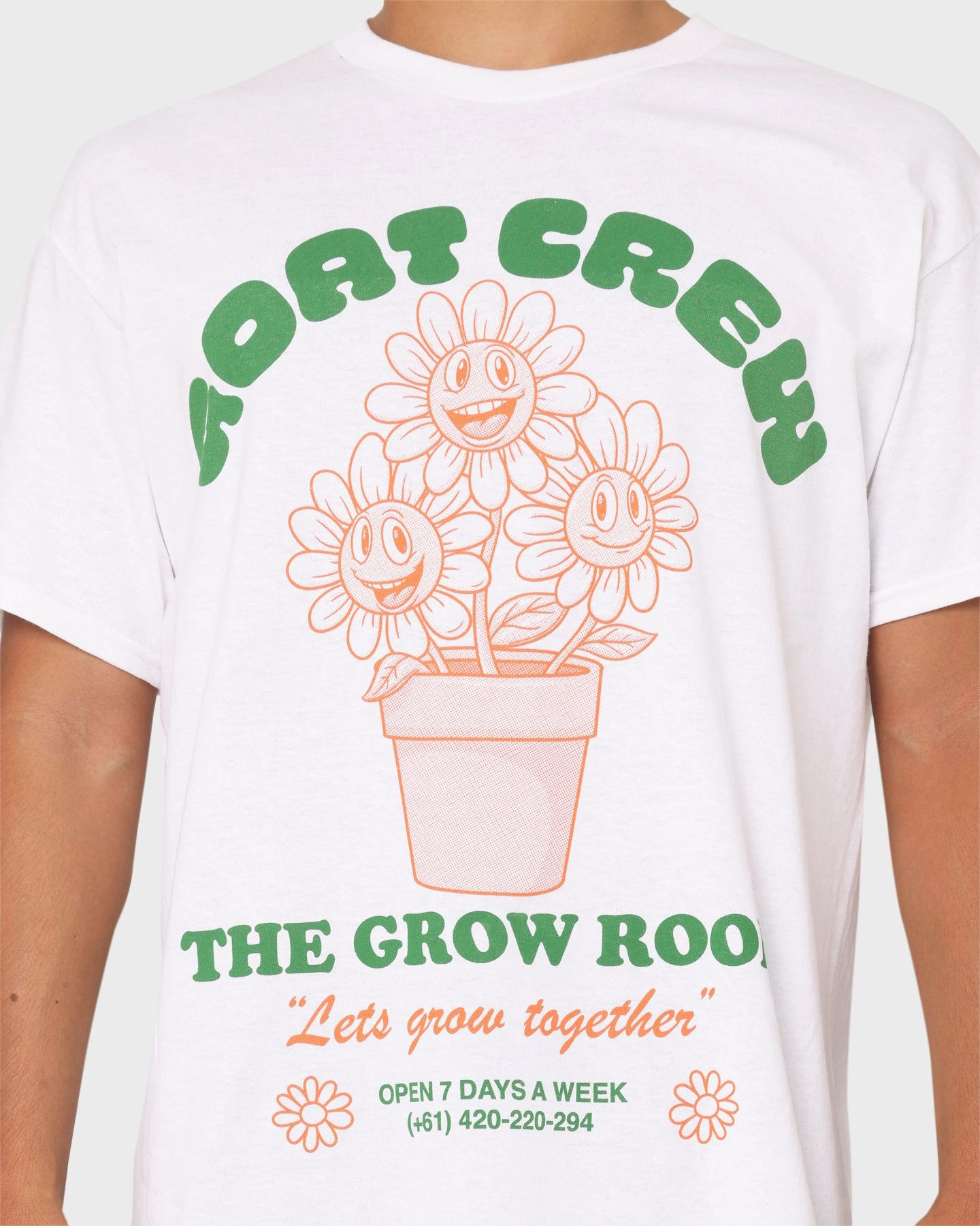 Goat Crew Grow Room T-Shirt White Bold Comfort LayeredHemDetails