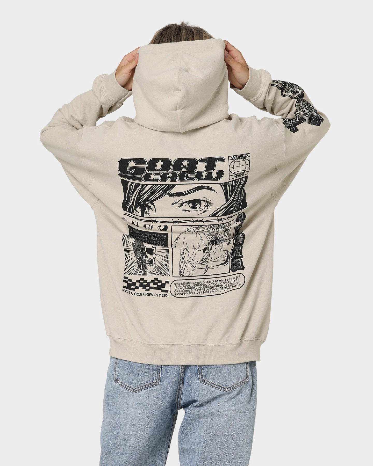 Goat Crew Harajuku Hoodie Sand Ventilated Back Panel