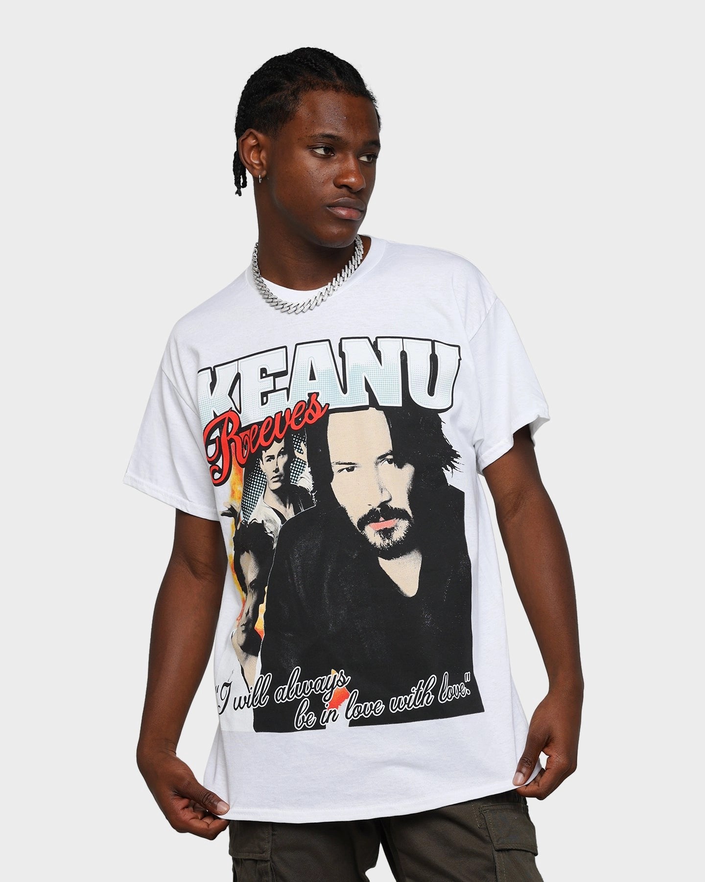 Easy Comfort Goat Crew Keanu Lover Vintage T-Shirt White