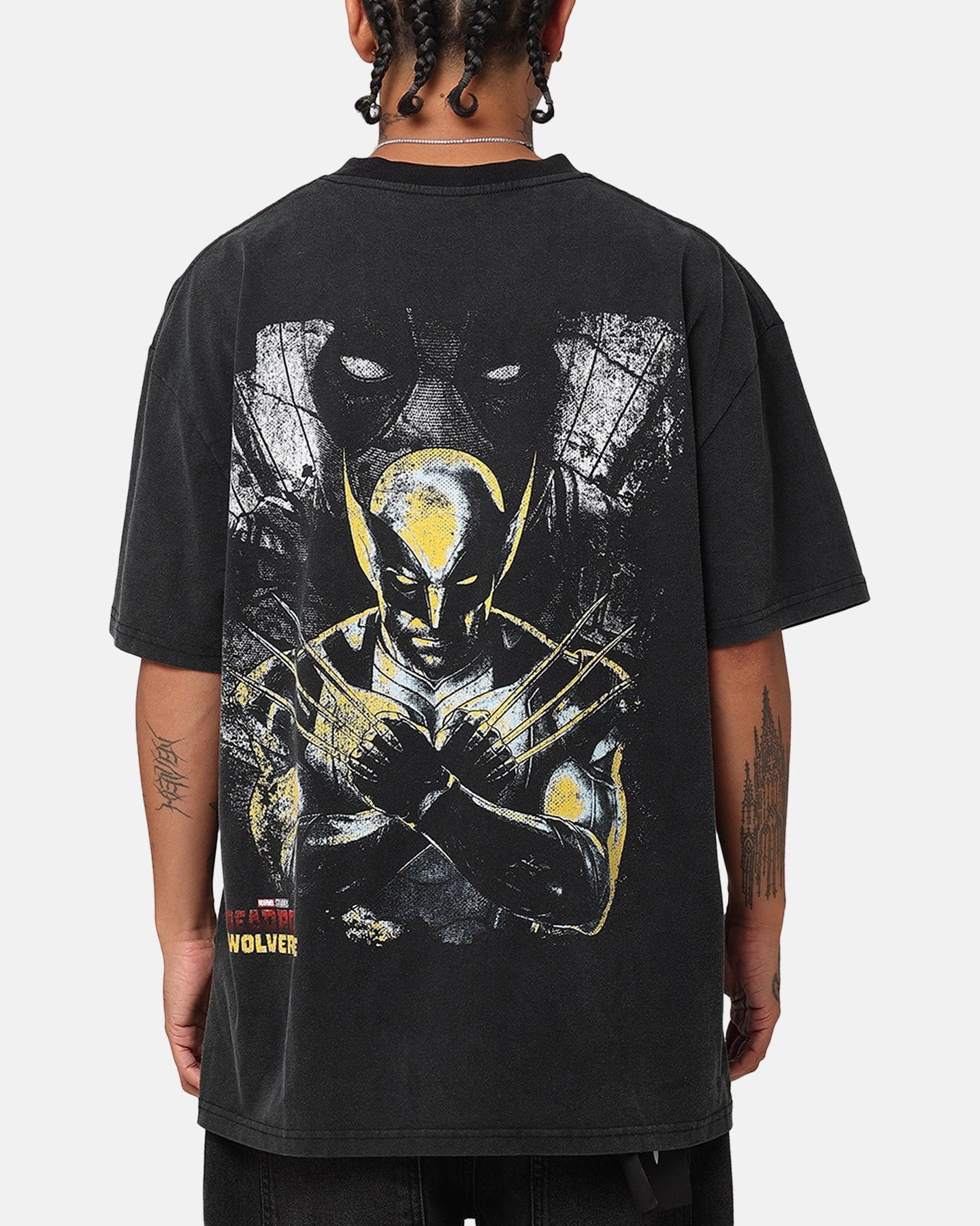 Goat Crew Marvel Deadpool and Wolverine Heavy T-Shirt Vintage Black Reinforced Shoulder