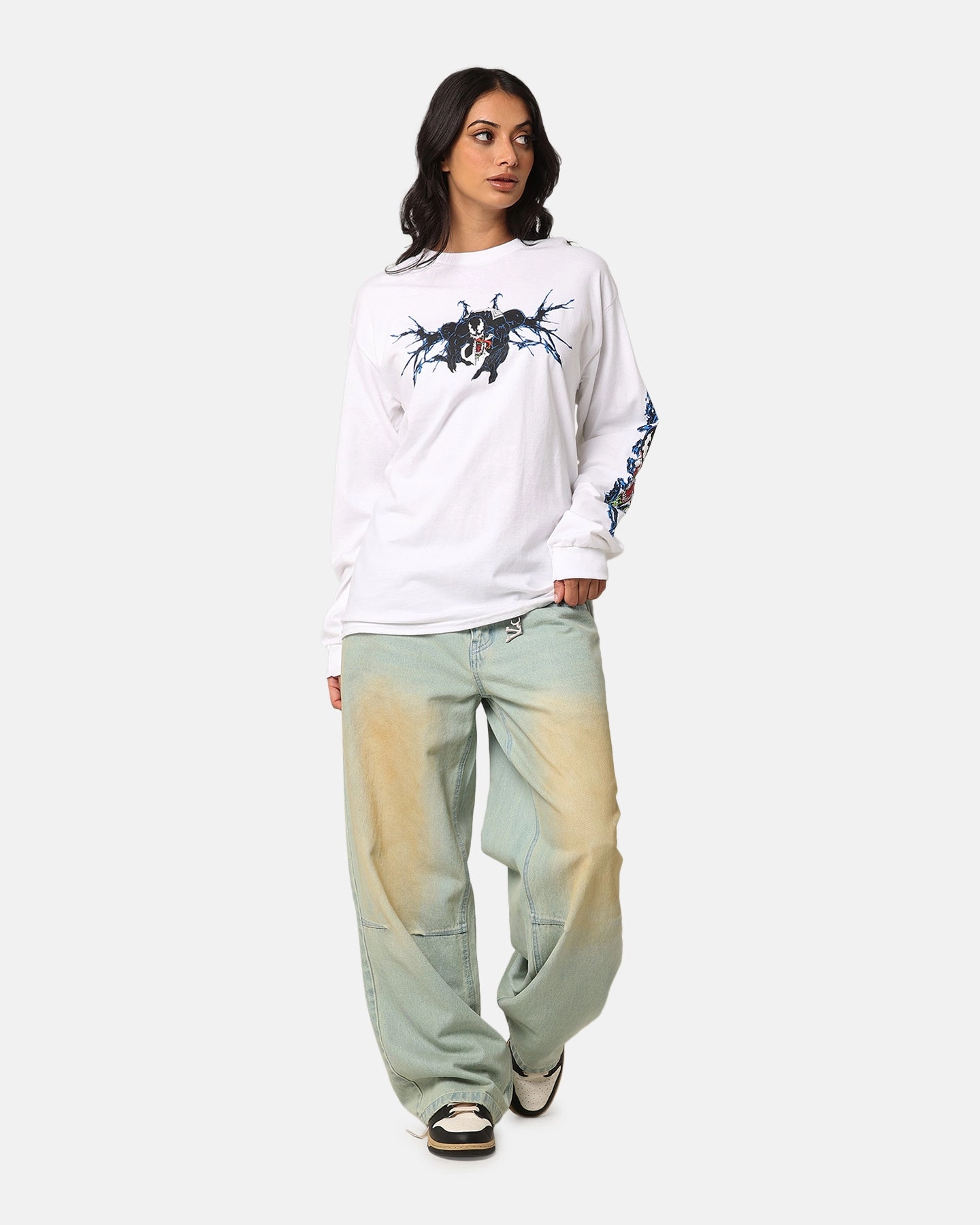 Goat Crew Marvel Spider-Man Y2K Venom Long Sleeve T-Shirt White Animal print wildness