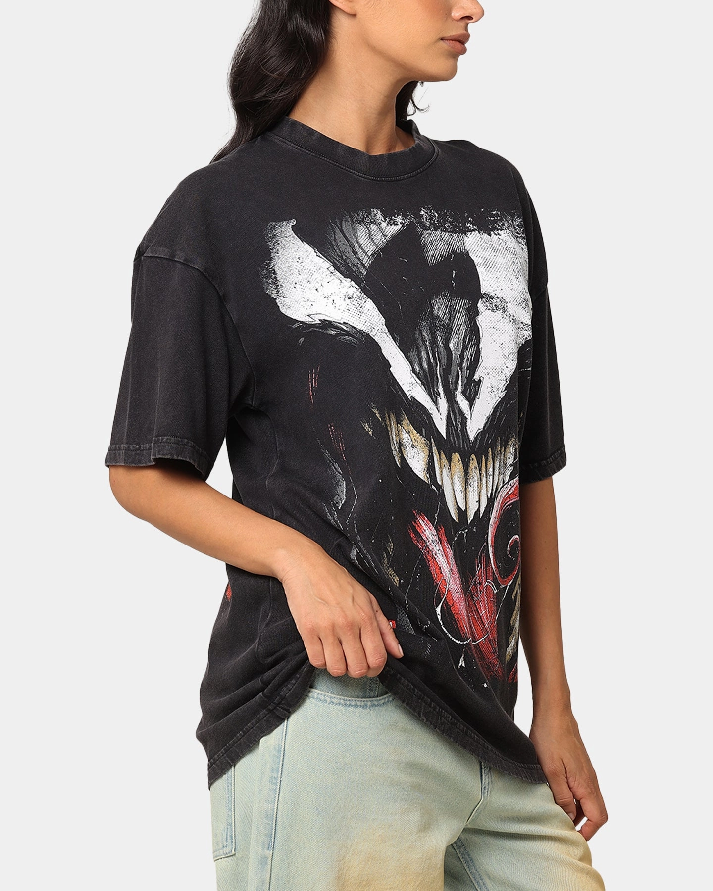Goat Crew Marvel Spider-Man Y2K Venom The Host Vintage T-Shirt Black Acidwash Garment Washed Texture