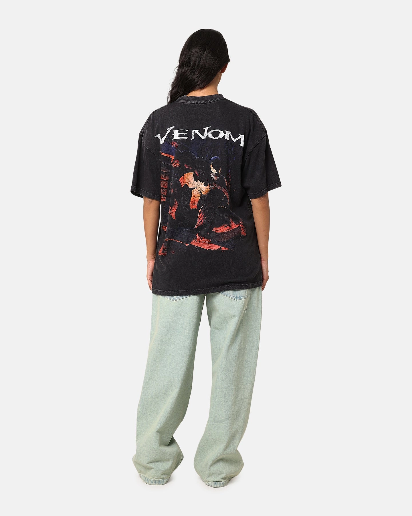 Men's masculinity Goat Crew Marvel Spider-Man Y2K Venom The Host Vintage T-Shirt Black Acidwash