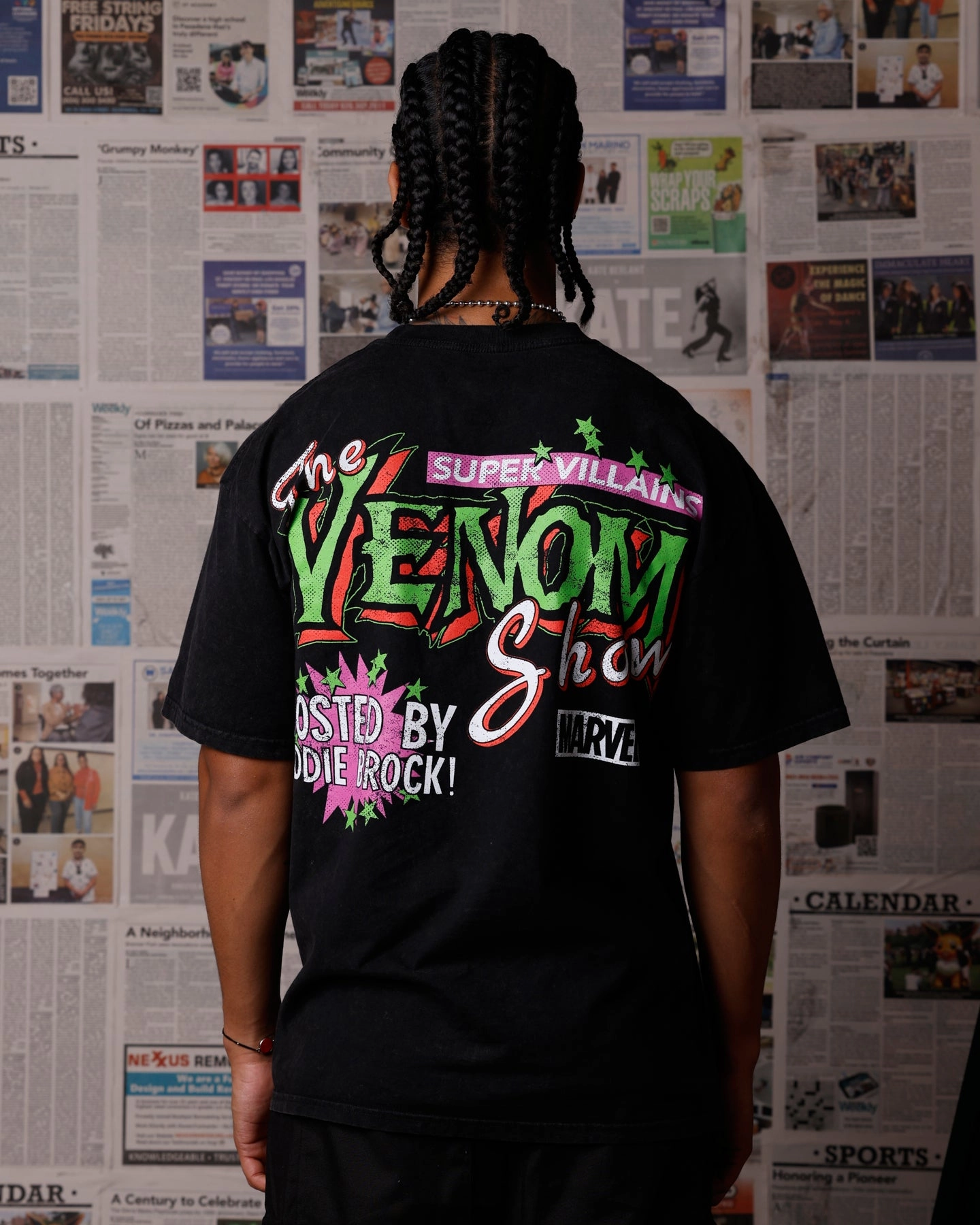 UV Protective Fabric Goat Crew Marvel Venom Eddie Brock T-Shirt Black Acidwash
