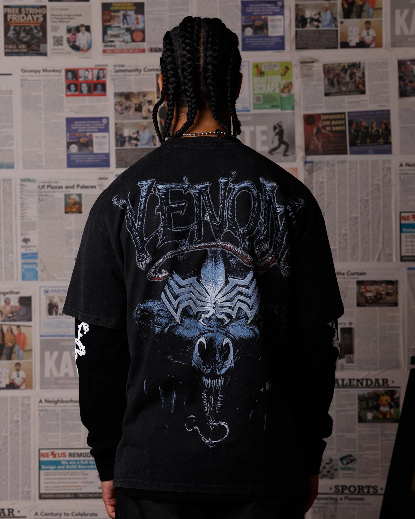 Goat Crew Marvel Venom Poster Vintage T-Shirt Black Acidwash Laser Cut Edges Breezy Comfort