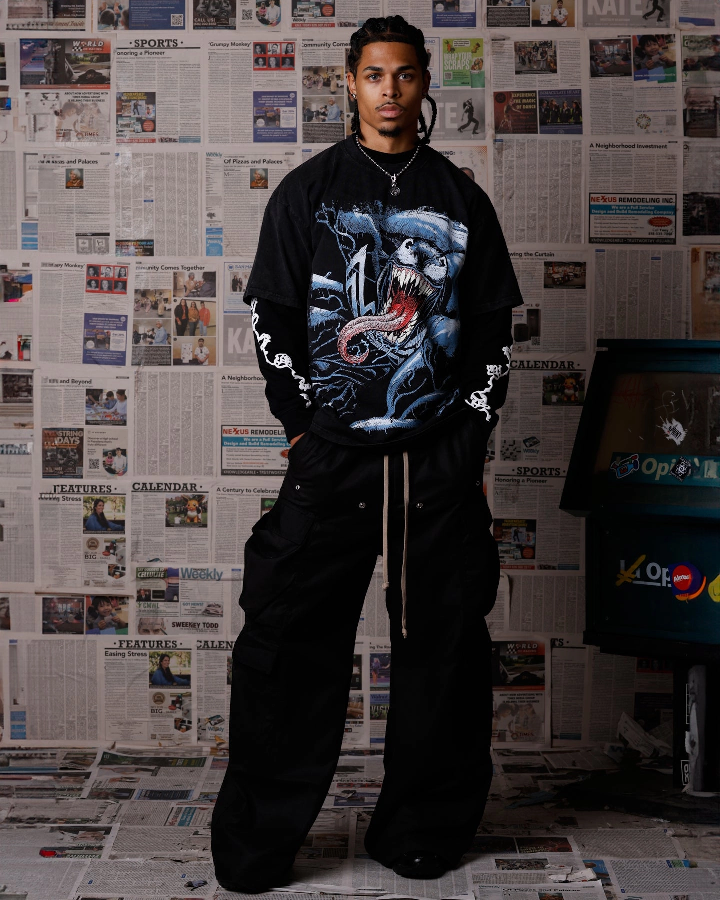 Fashion Comfort Goat Crew Marvel Venom Poster Vintage T-Shirt Black Acidwash
