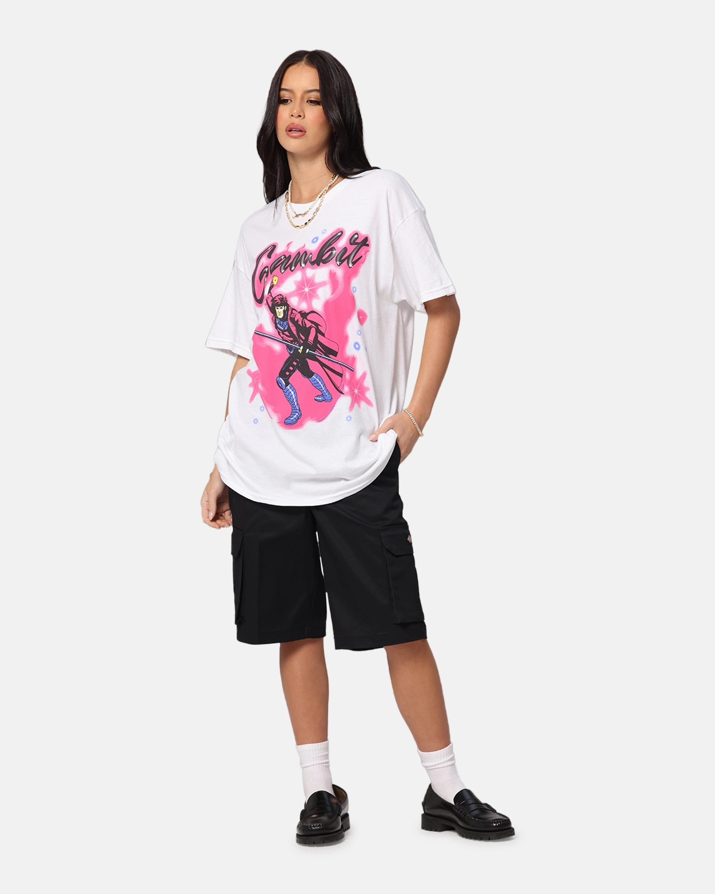 Breathable mesh panel Eco Friendly Production Goat Crew Marvel X-Men Gambit Airbrush T-Shirt White