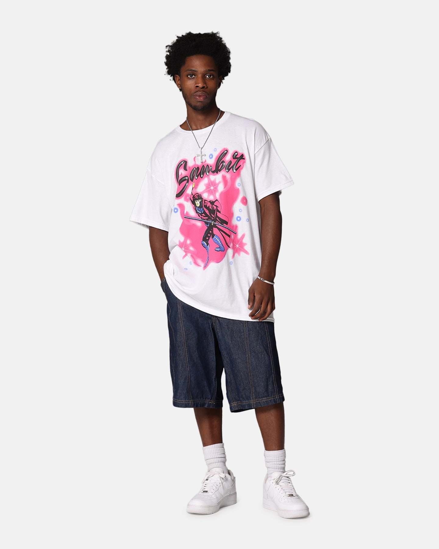 Comfy Layer Wear Goat Crew Marvel X-Men Gambit Airbrush T-Shirt White