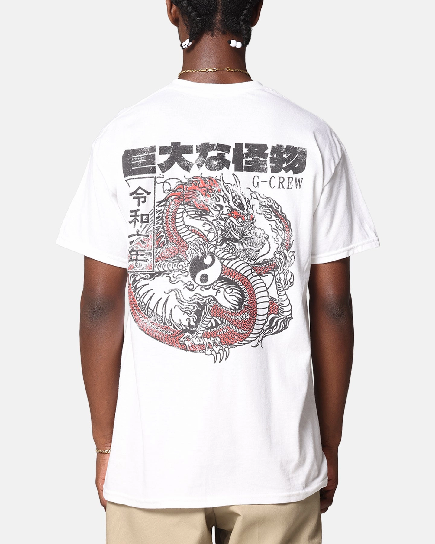 Relaxed Fit Tagless Design Goat Crew Osaka Dragon T-Shirt White