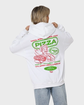 Elderly Clean Cut Goat Crew Pizza Shop Hoodie White