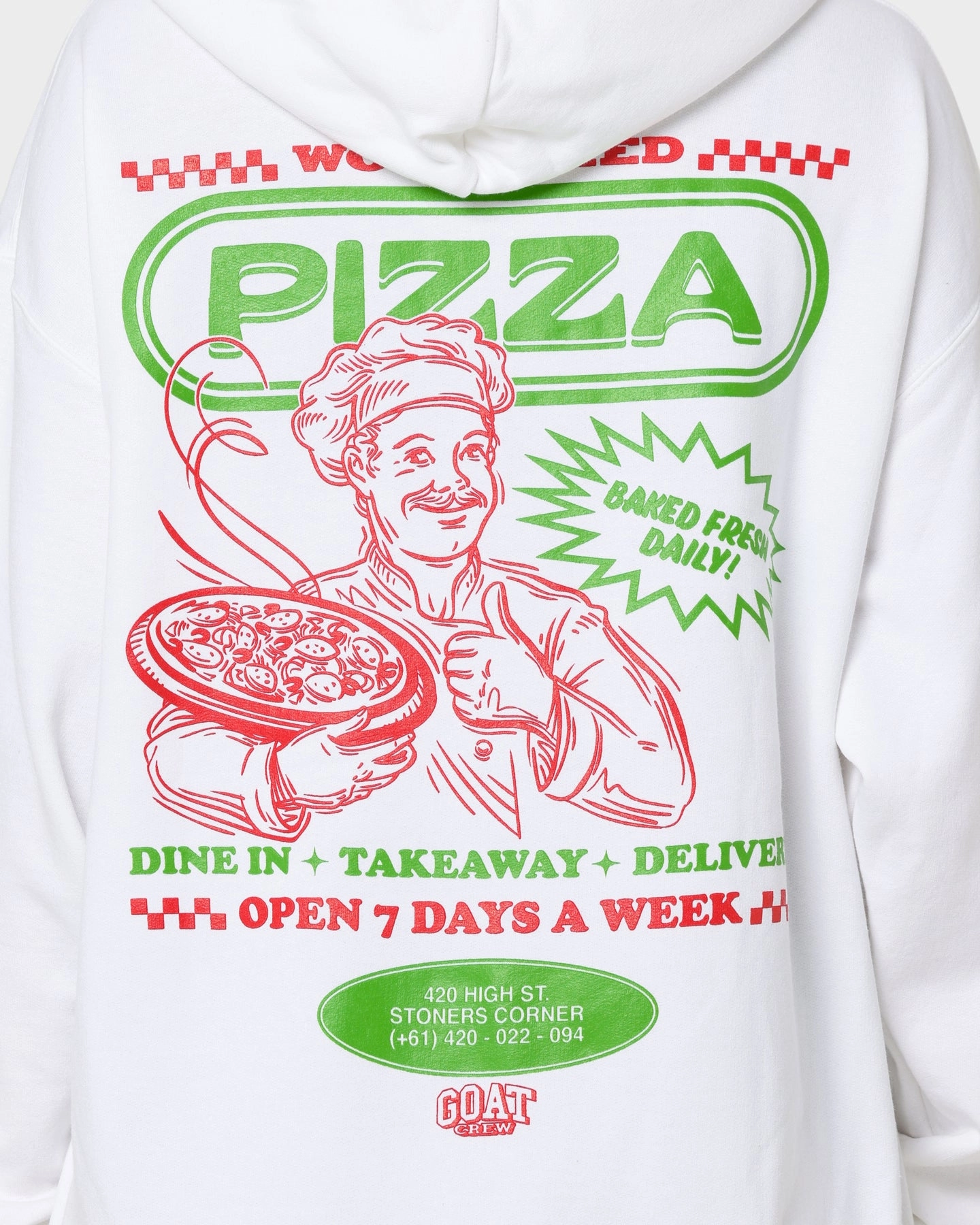 Goat Crew Pizza Shop Hoodie White Hint