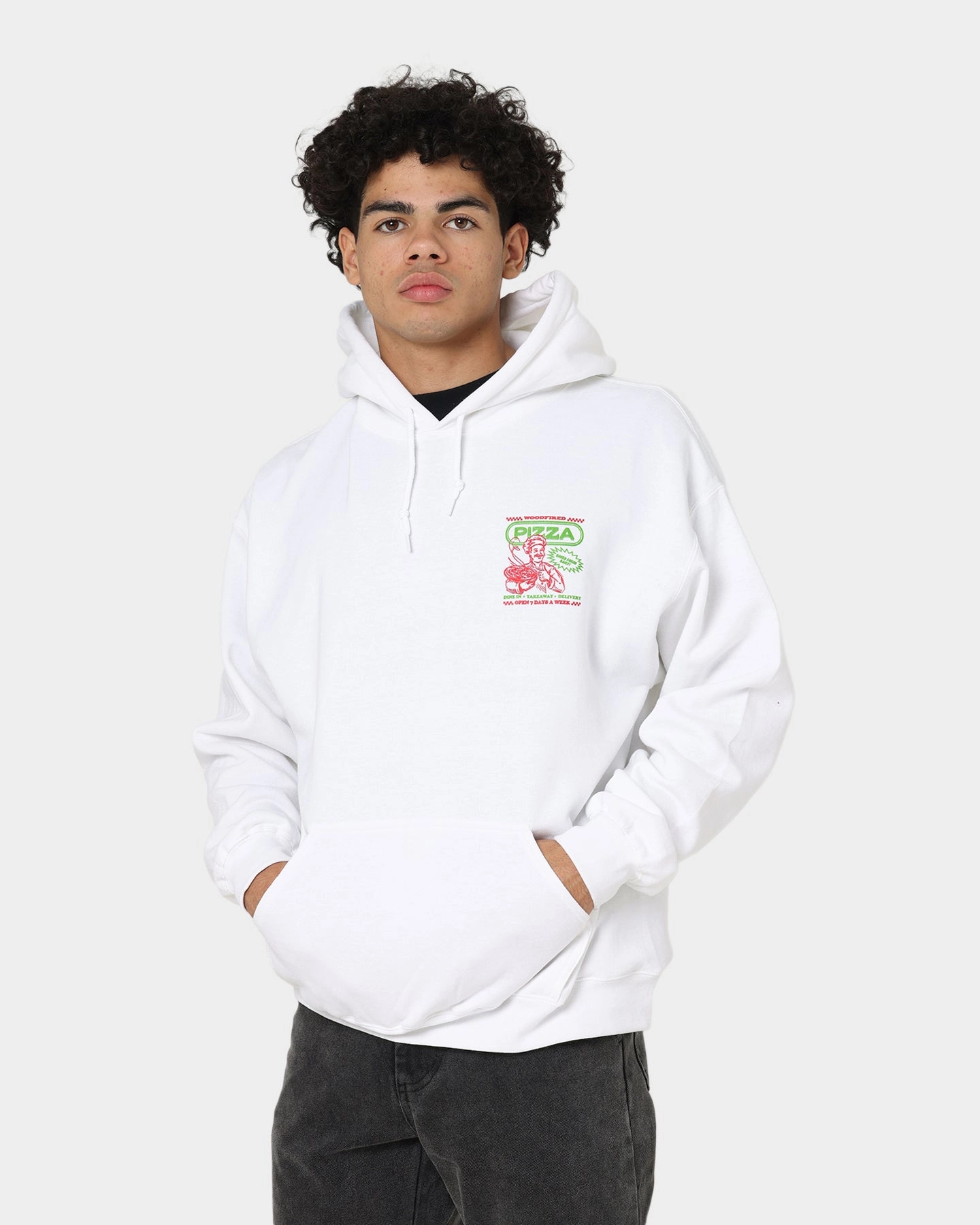 Shampoo Goat Crew Pizza Shop Hoodie White