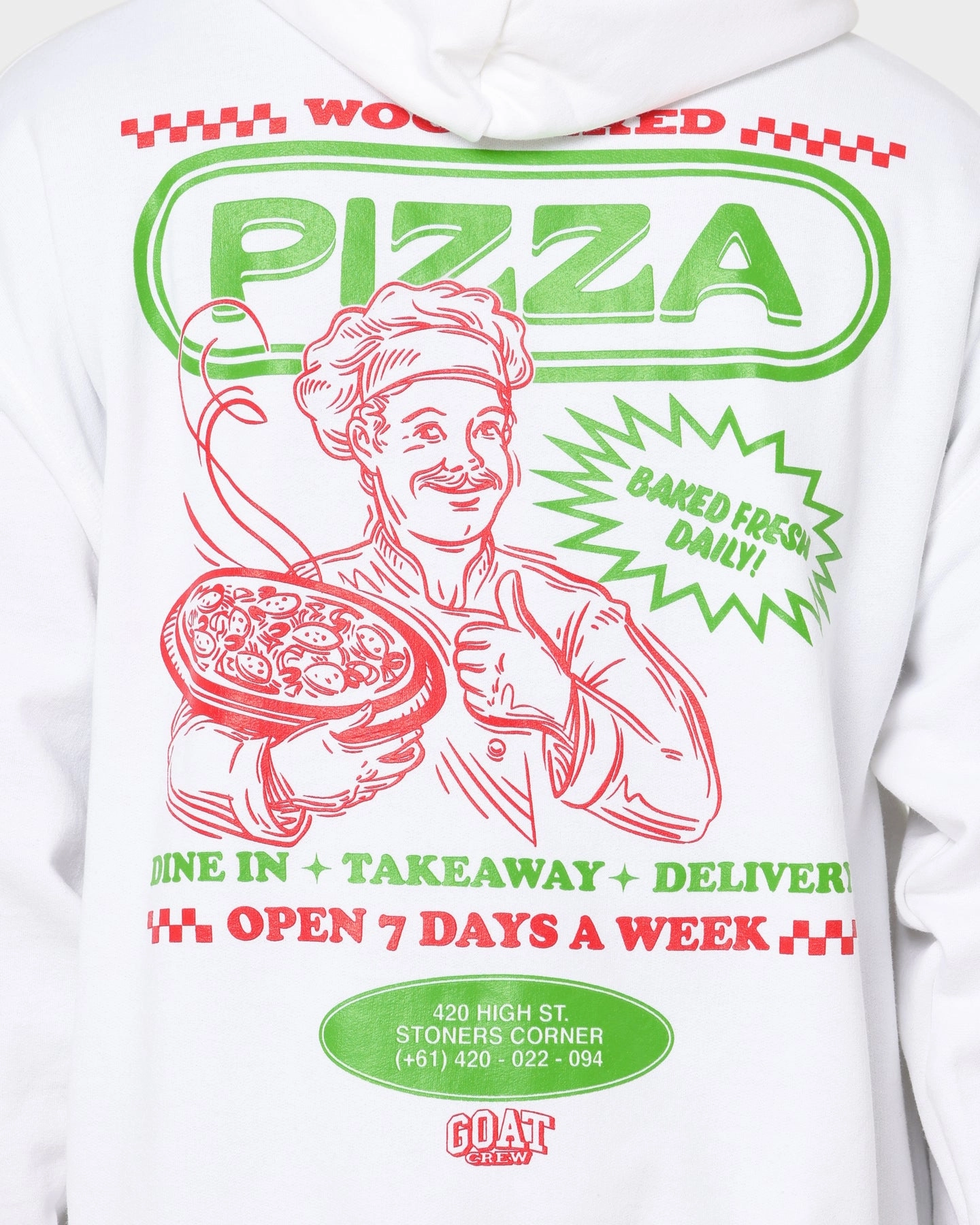 BreathableTechnology Goat Crew Pizza Shop Hoodie White