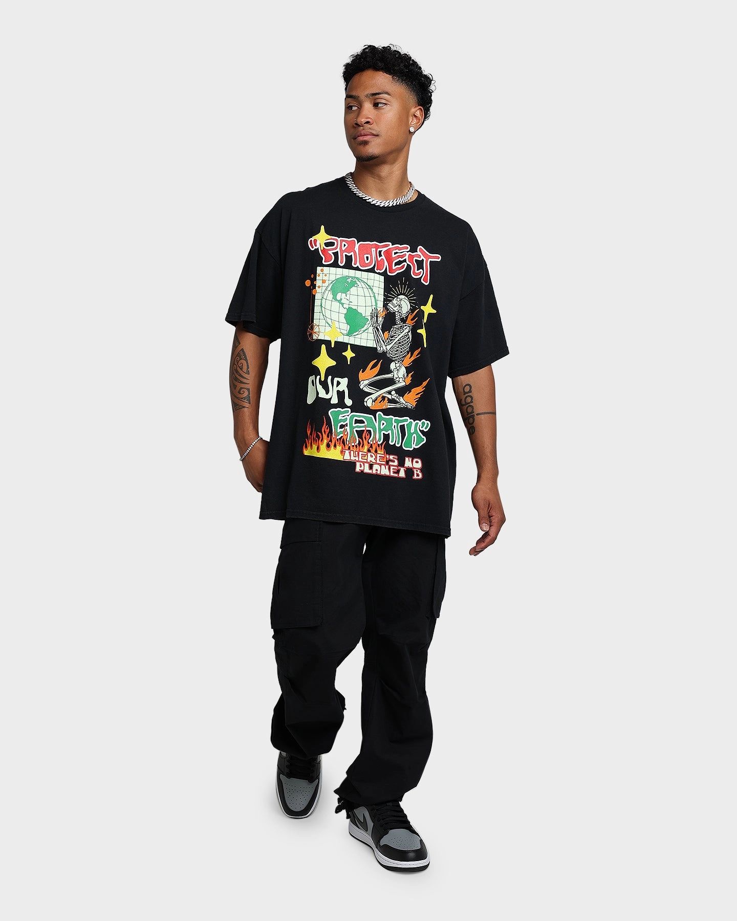Goat Crew Protect Our Earth Vintage T-Shirt Black Wash Layered Look Wear