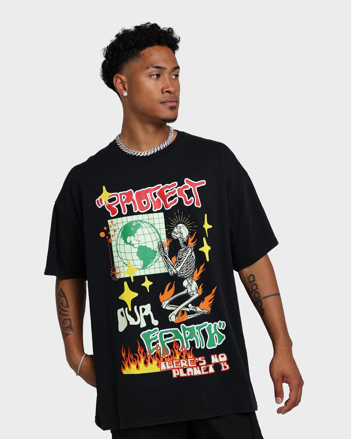 Goat Crew Protect Our Earth Vintage T-Shirt Black Wash Quality Comfort Outdoor Look