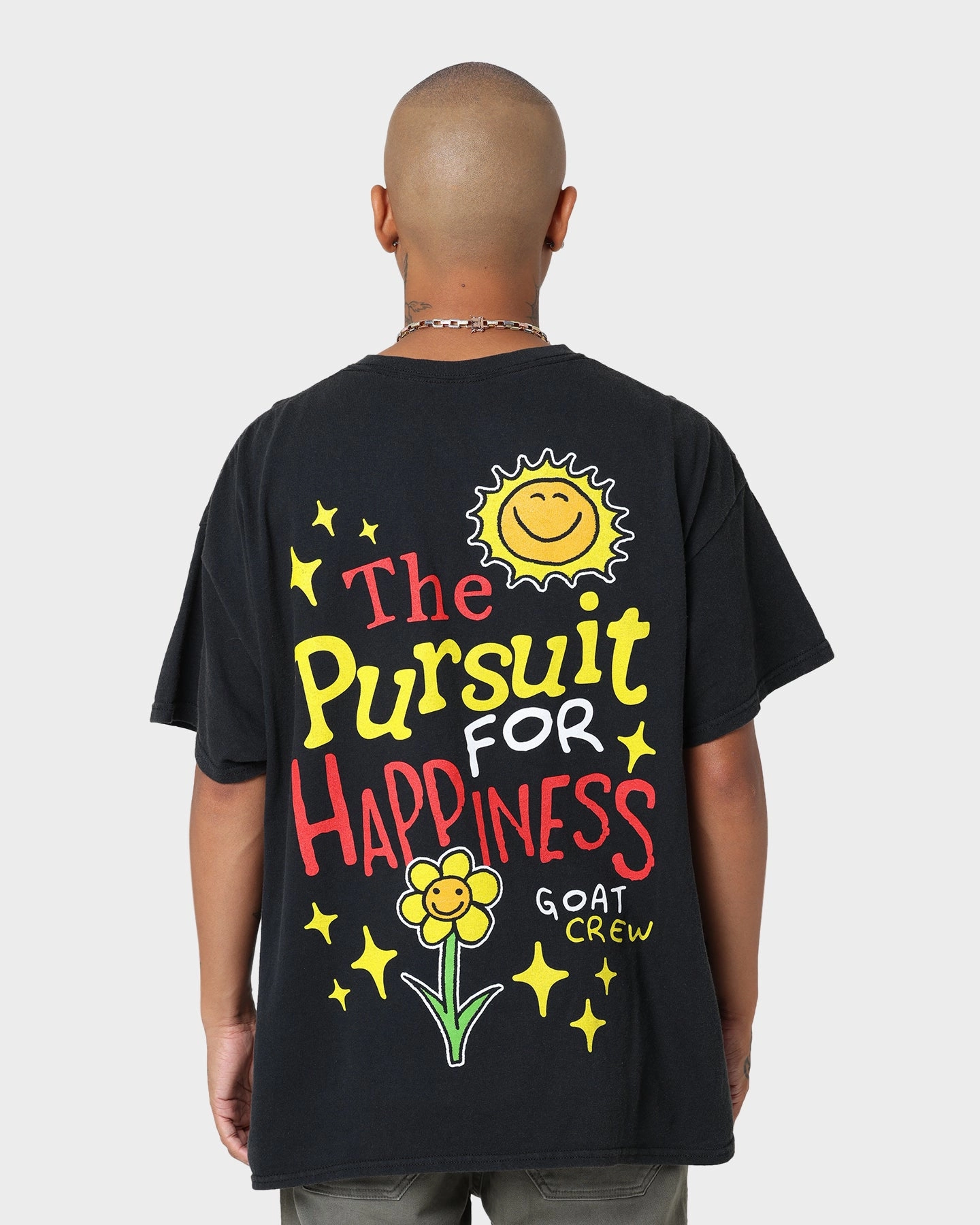 Pre Shrunk Cotton Sweat Absorbent Goat Crew Pursuit 4 Happiness T-Shirt Black